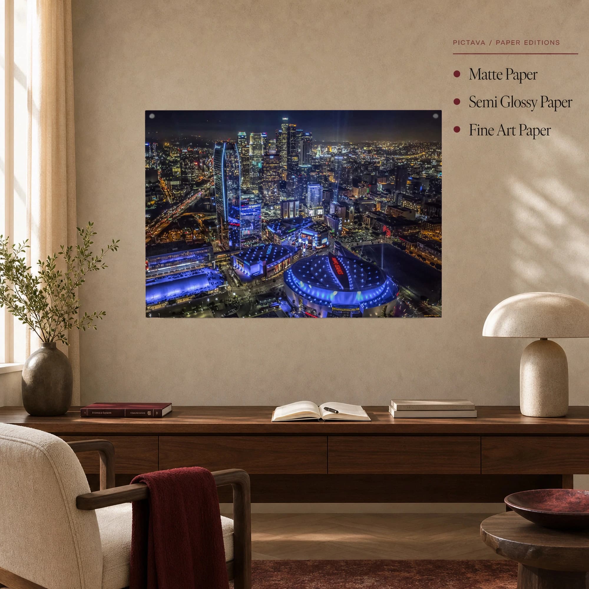 Downtown Los Angeles Night Skyline Aerial Canvas Print, view 5