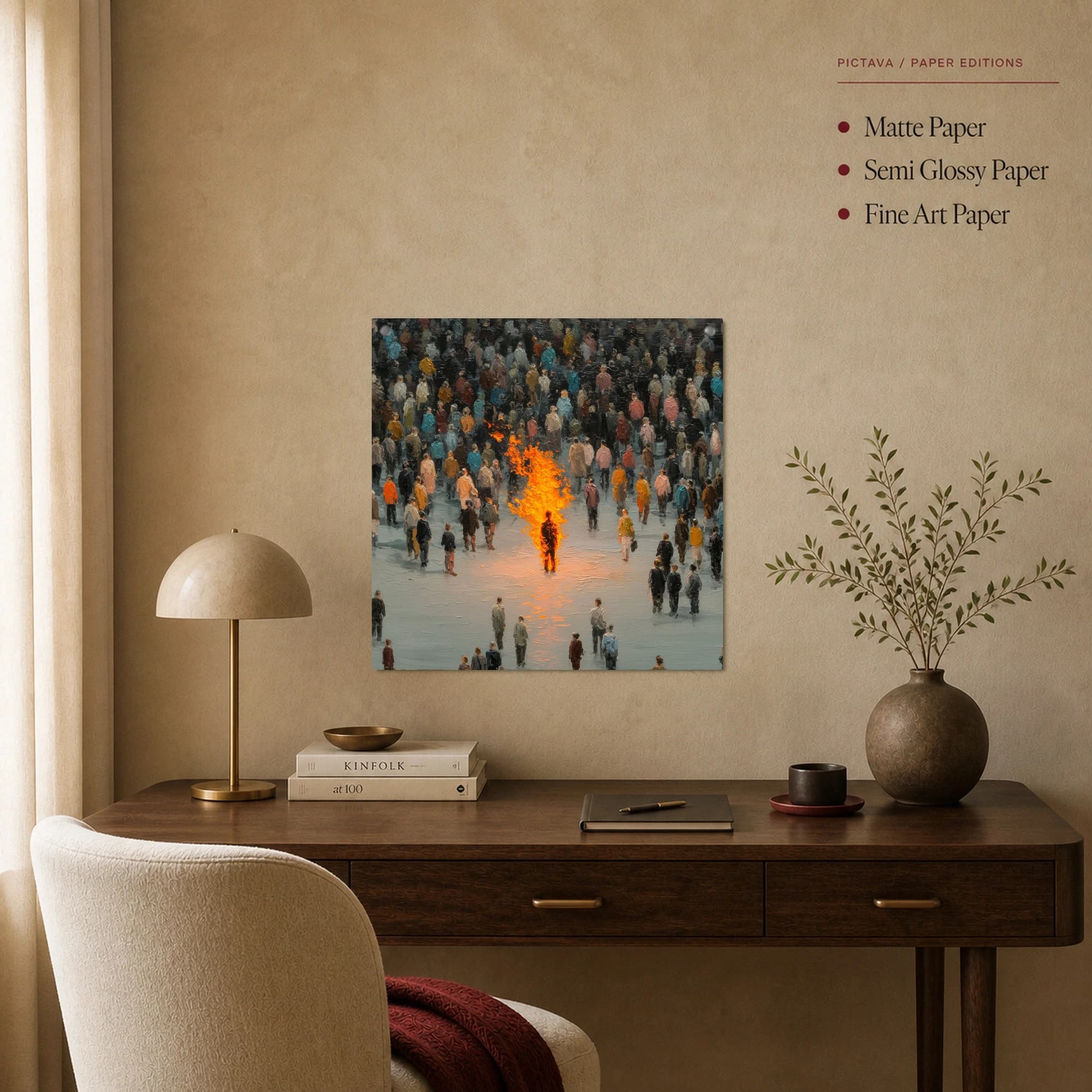 The Burning Figure Surrealist Crowd Wall Art, view 3