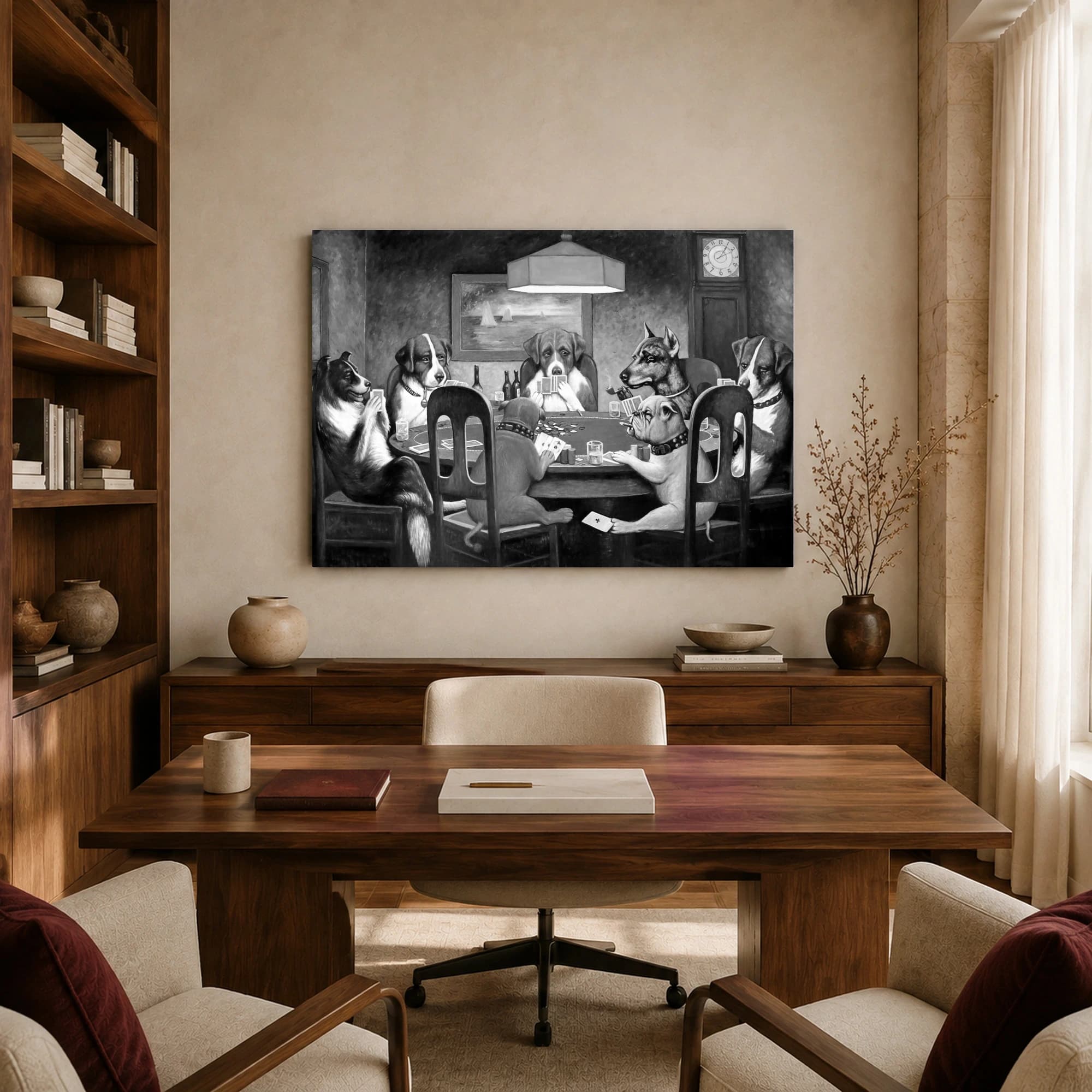Dogs Playing Poker Black and White Vintage Wall Art, view 8