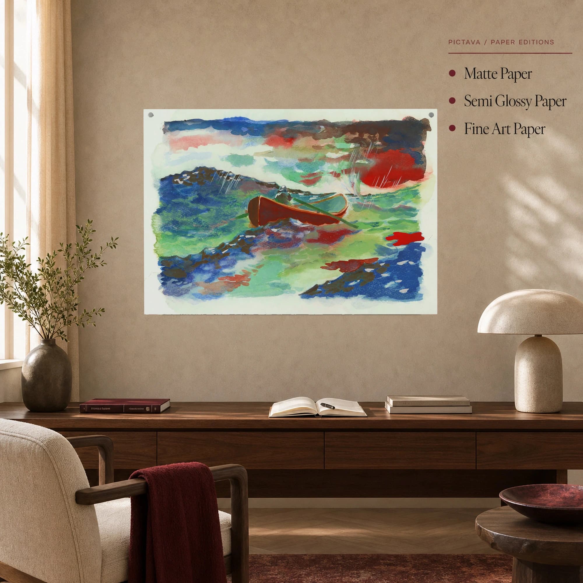 Stormy Waters Canoe Watercolor Wall Art, view 5