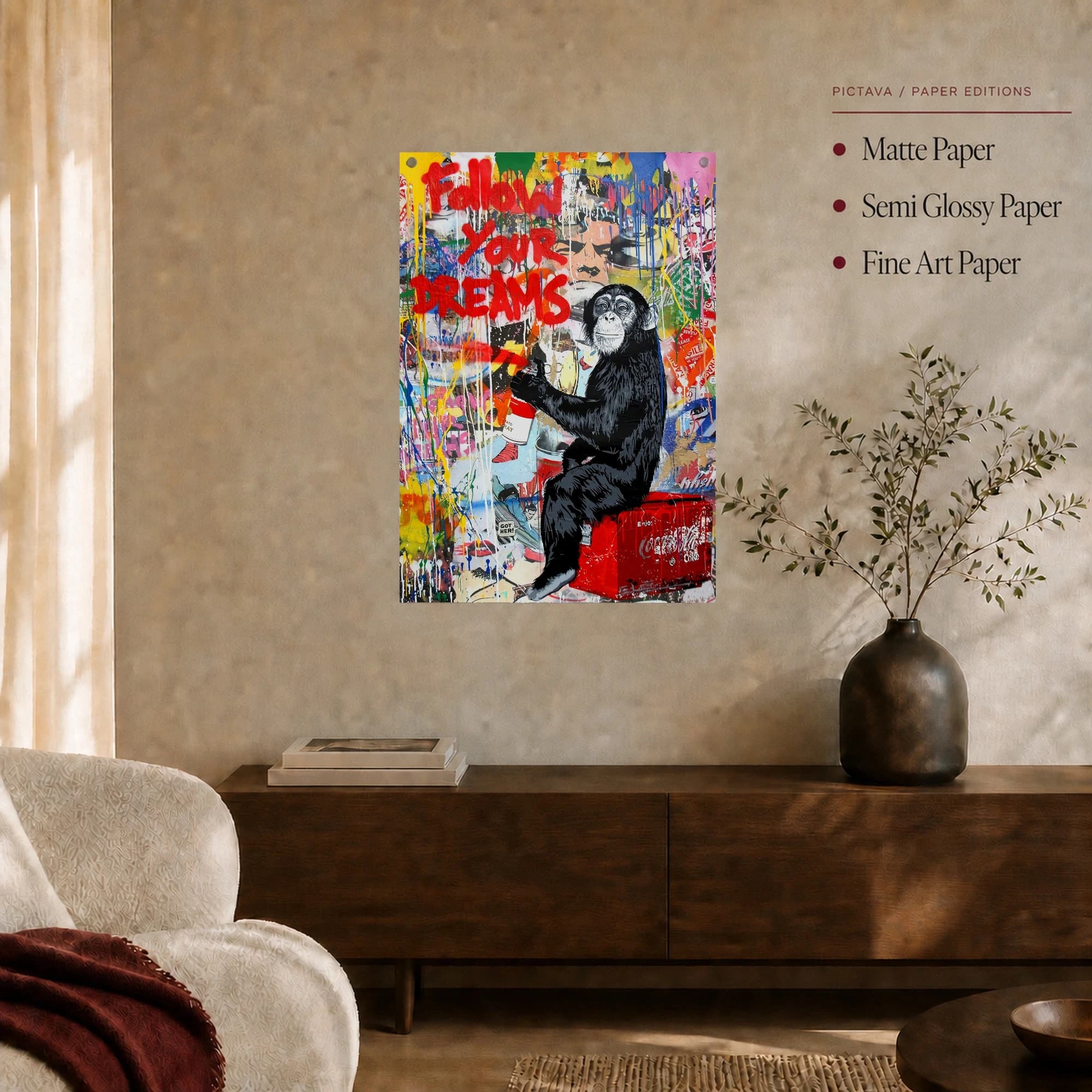 Follow Your Dreams Graffiti Chimp Pop Art Canvas Print, view 6