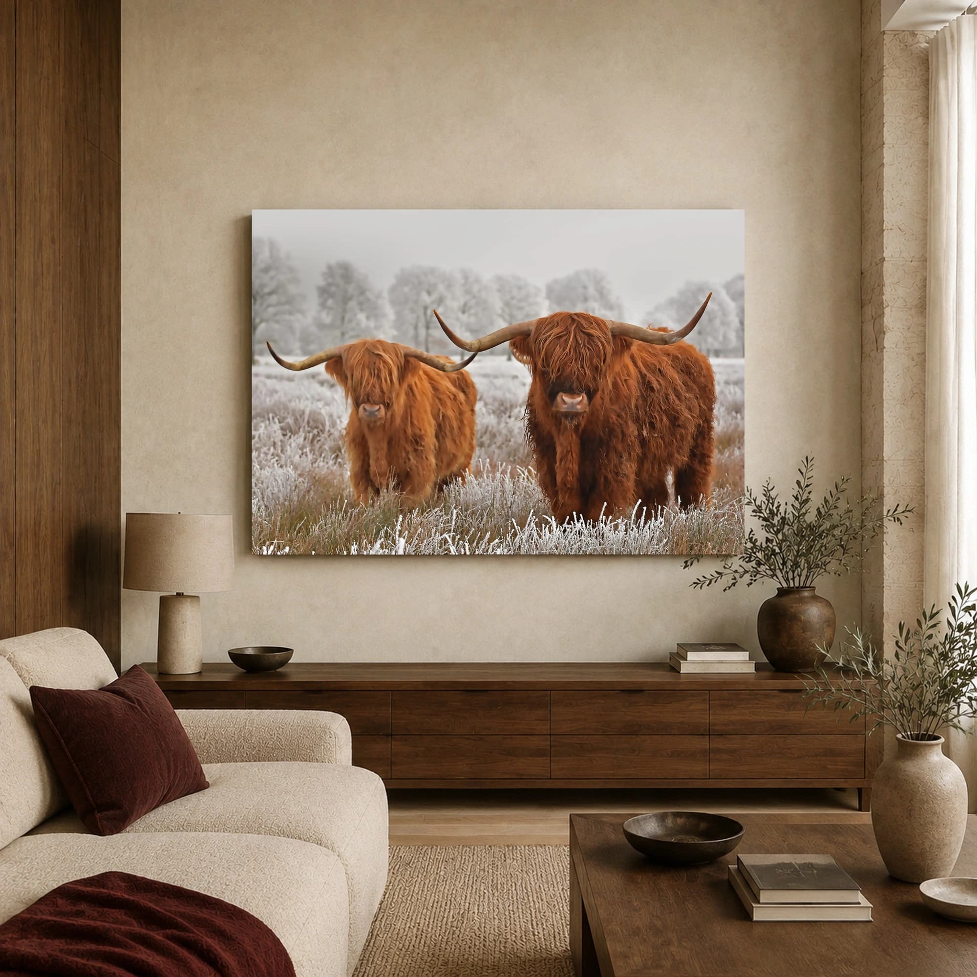Highland Cattle in Frost Winter Wildlife Wall Art, view 3