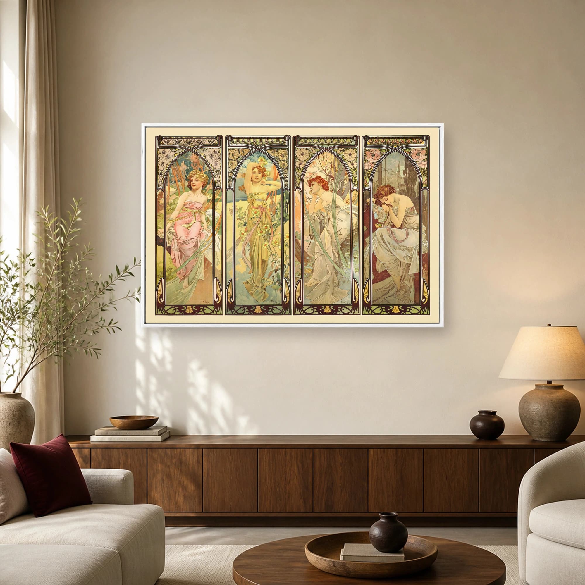 Alphonse Mucha The Times of the Day Four-Panel Vintage Art Print, view 2