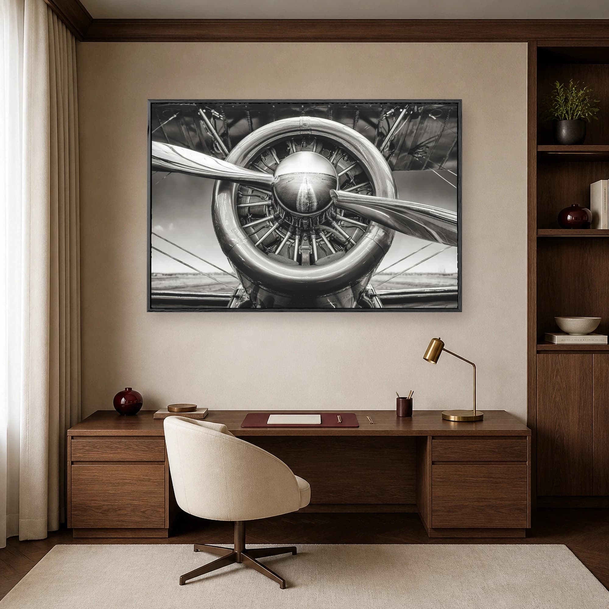 Vintage Aircraft Engine Black and White Wall Art, view 6