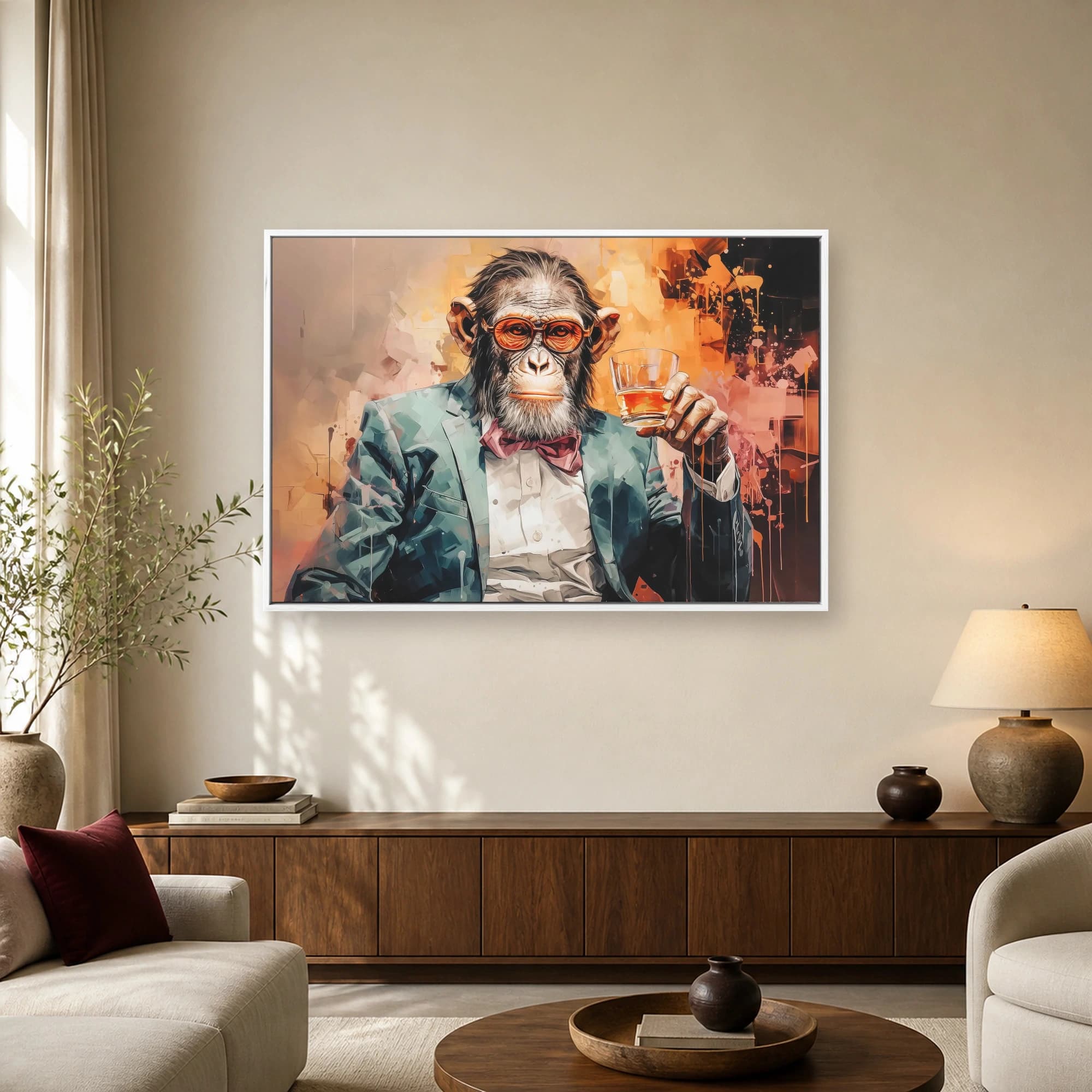 Sophisticated Primate with Whiskey Canvas Print, view 2