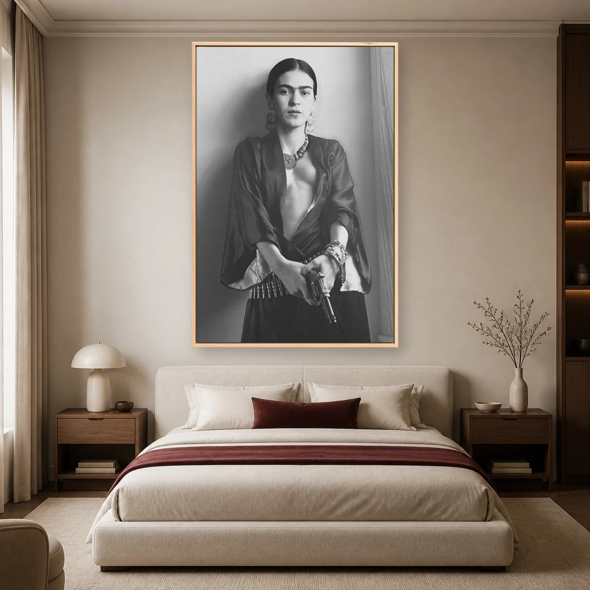 Frida Kahlo Armed Portrait Black and White Wall Art, view 5