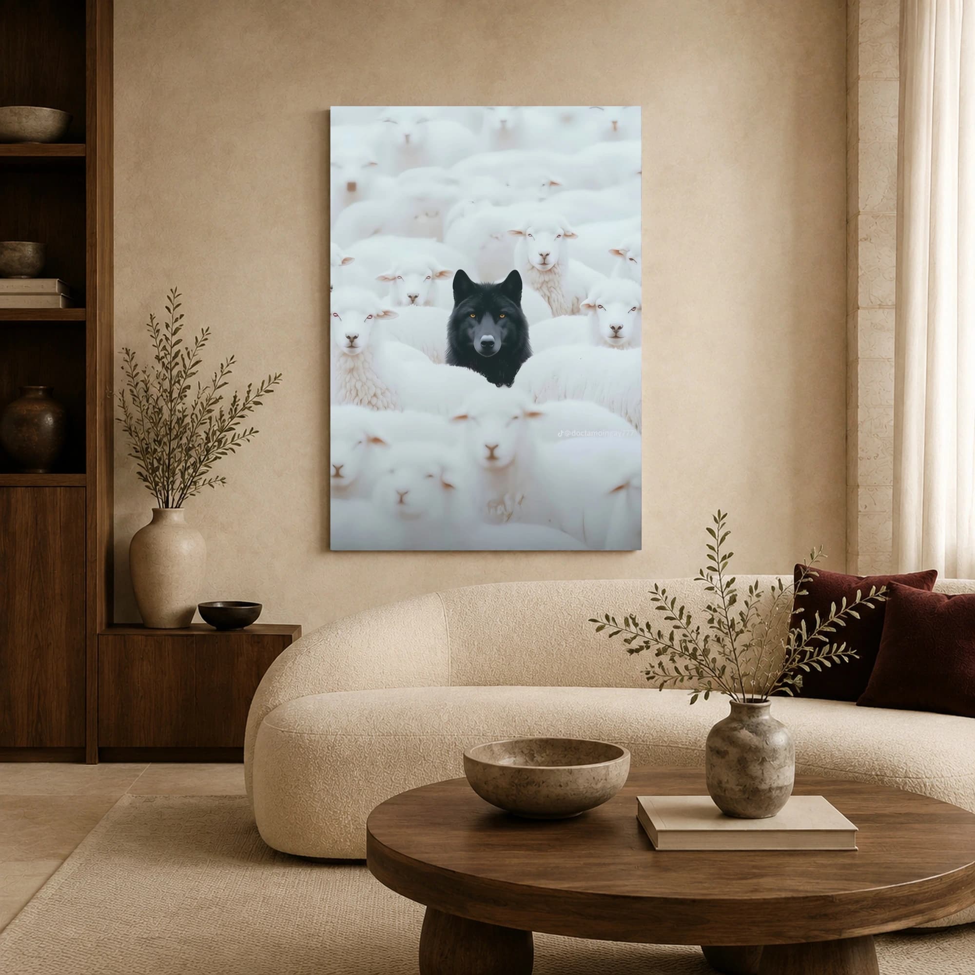 The Black Wolf Among the Flock Surrealist Wall Art, view 6