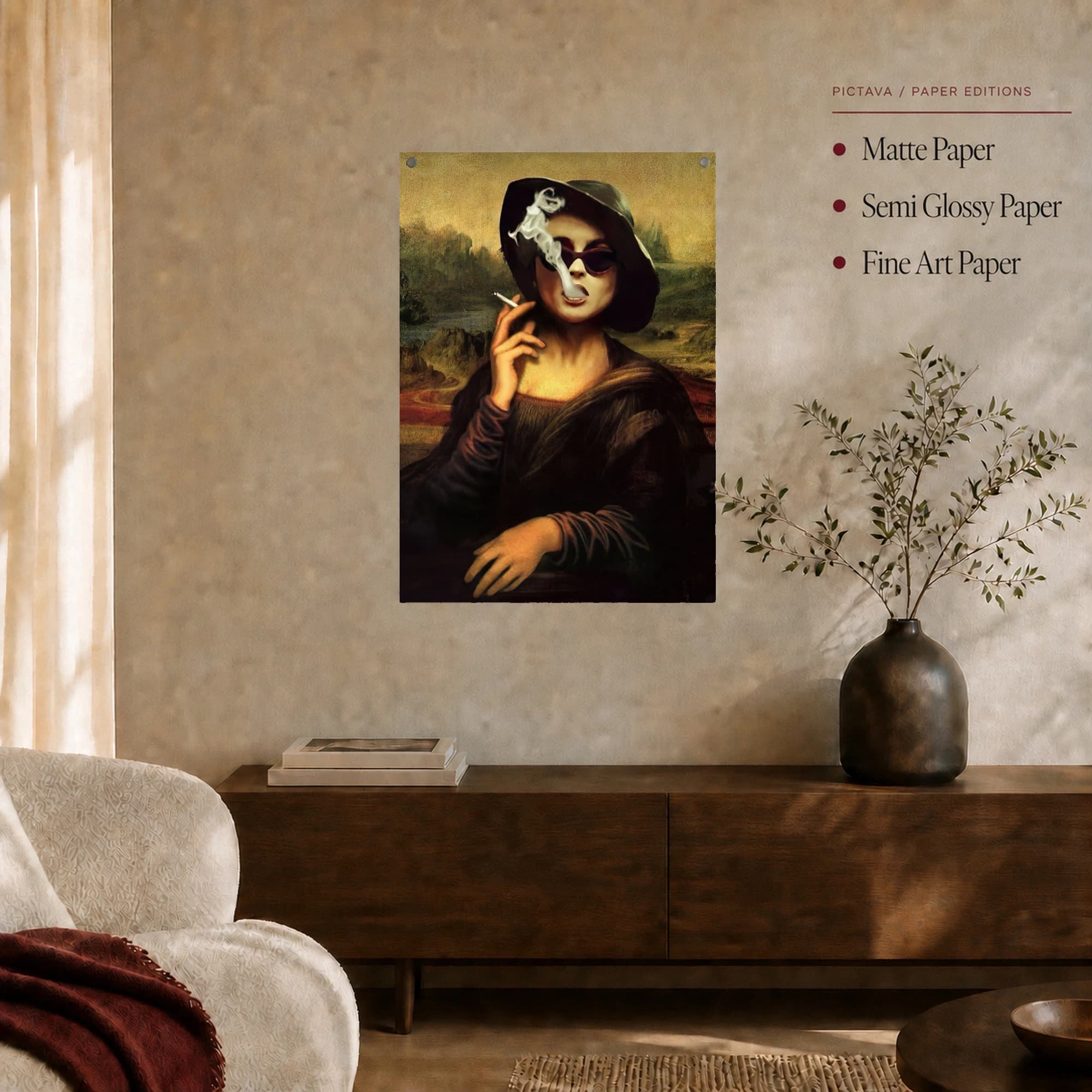 Mona Lisa Smoking a Cigarette Canvas Print, view 4