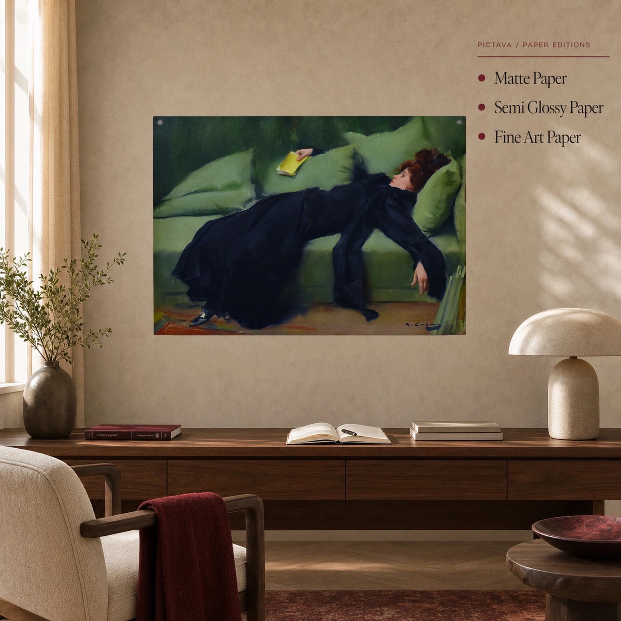 Vintage Impressionist Woman Reclining with Book Art Print, view 4