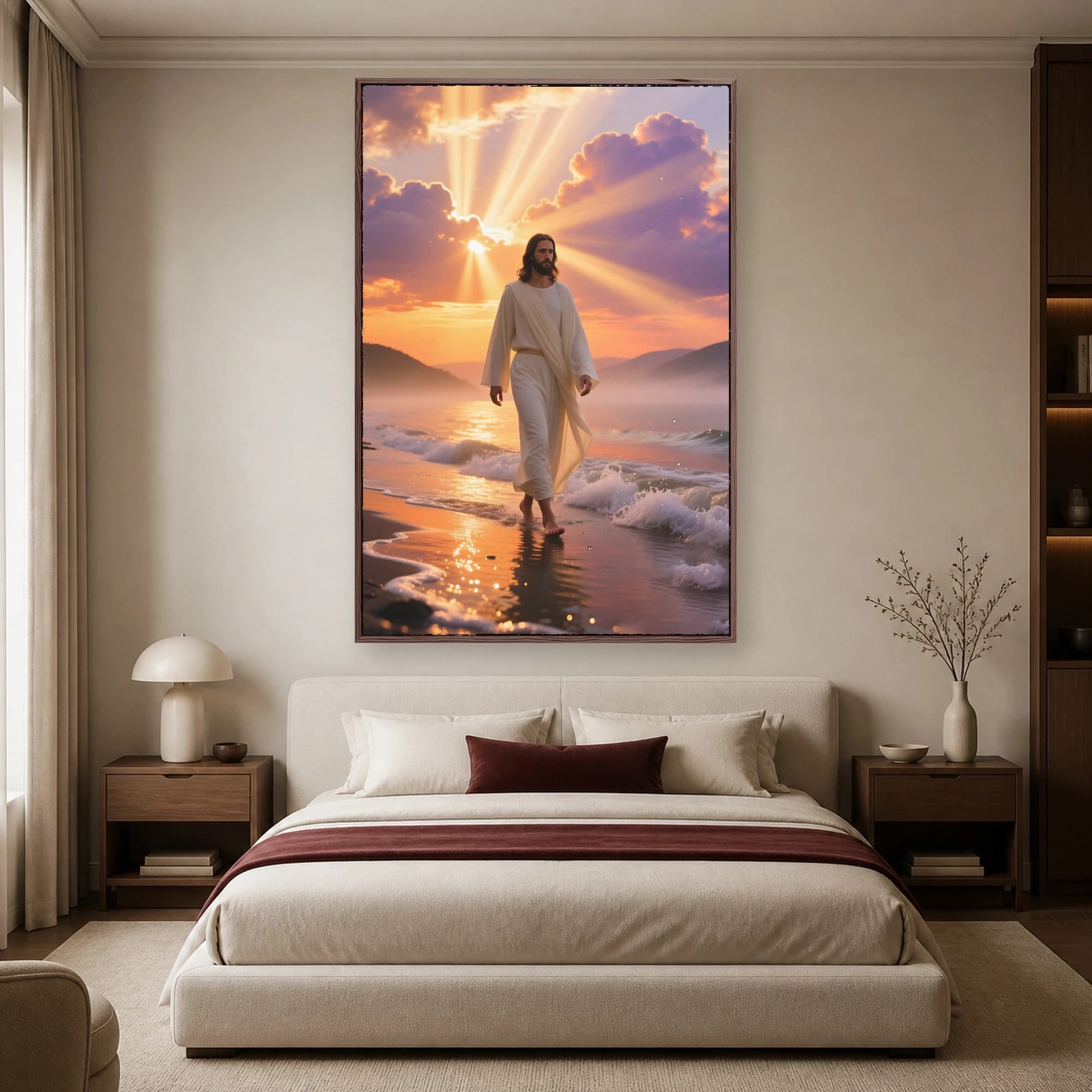 Jesus Walking on Water Sunrise Coastal Canvas Print, view 3