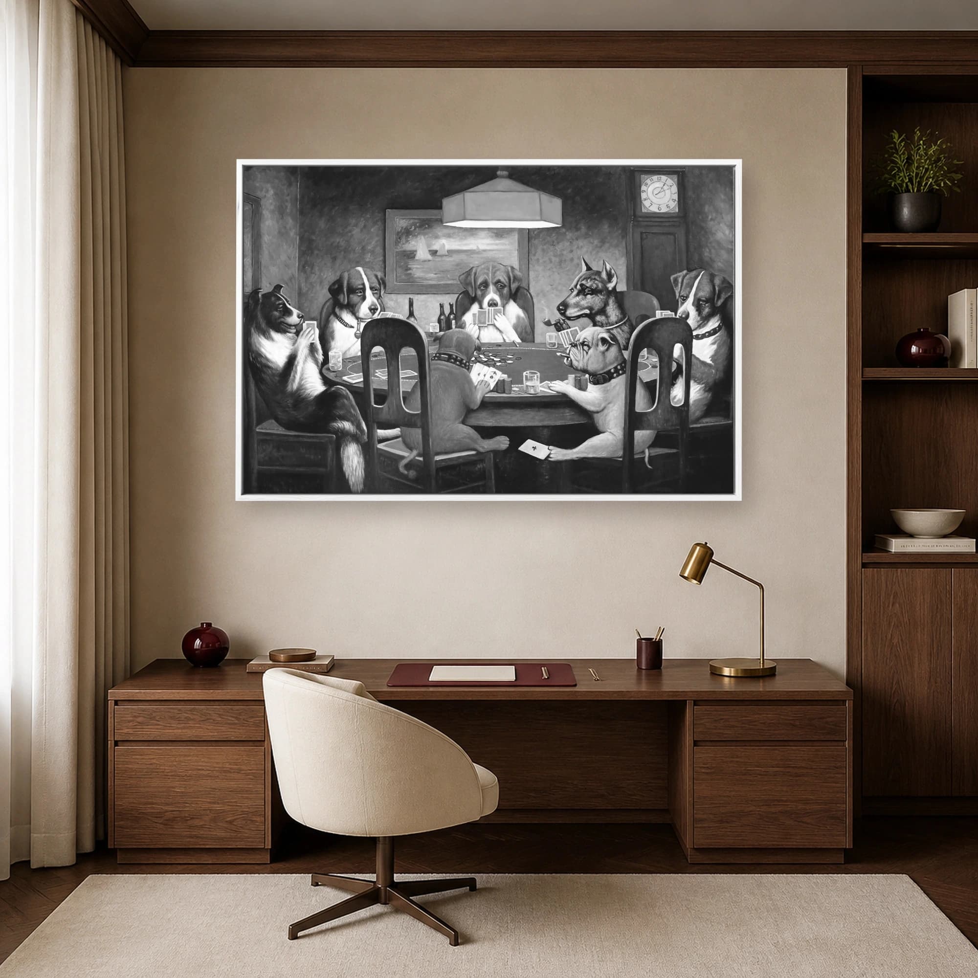 Dogs Playing Poker Black and White Vintage Wall Art, view 7