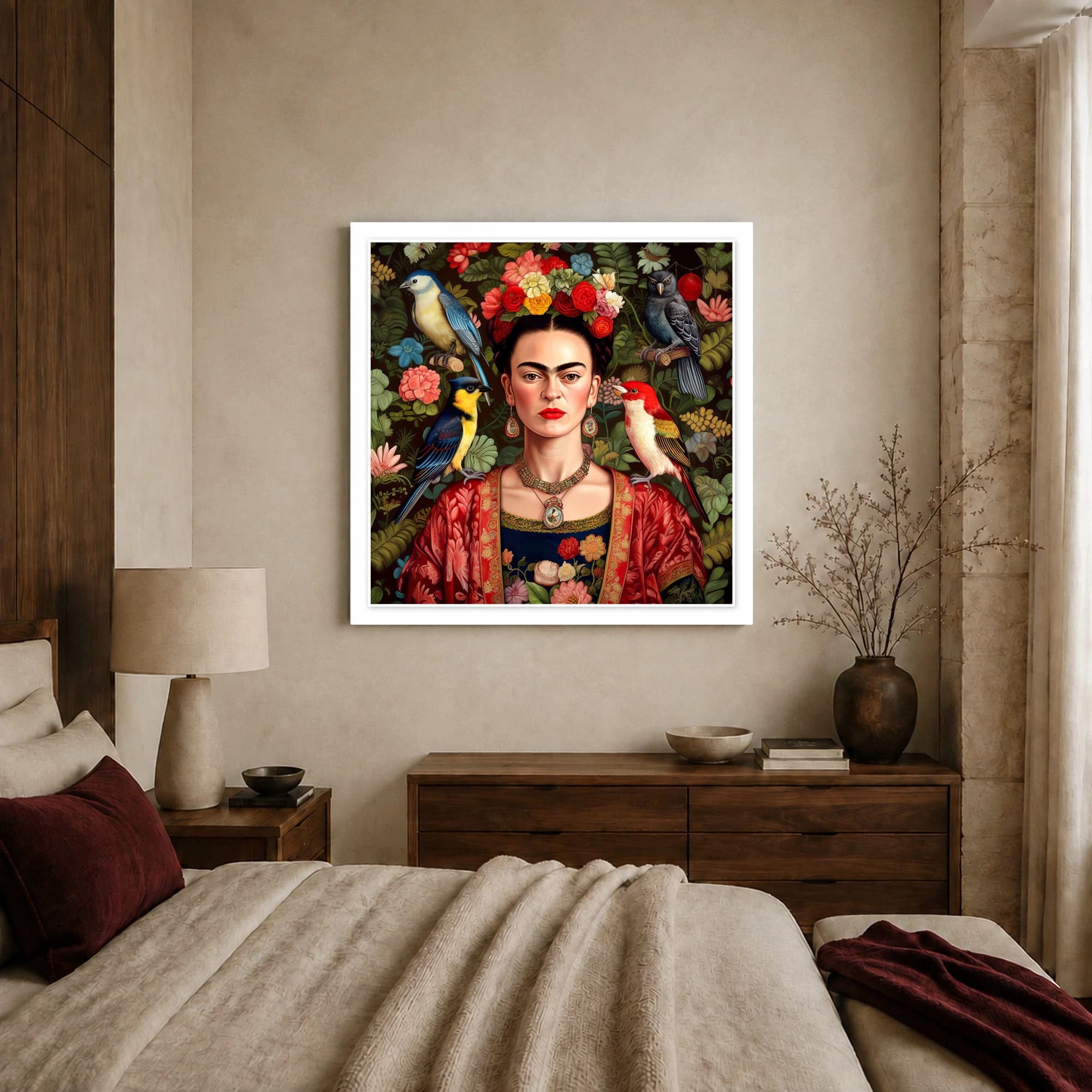 Frida Kahlo Portrait with Exotic Birds Wall Art, view 2