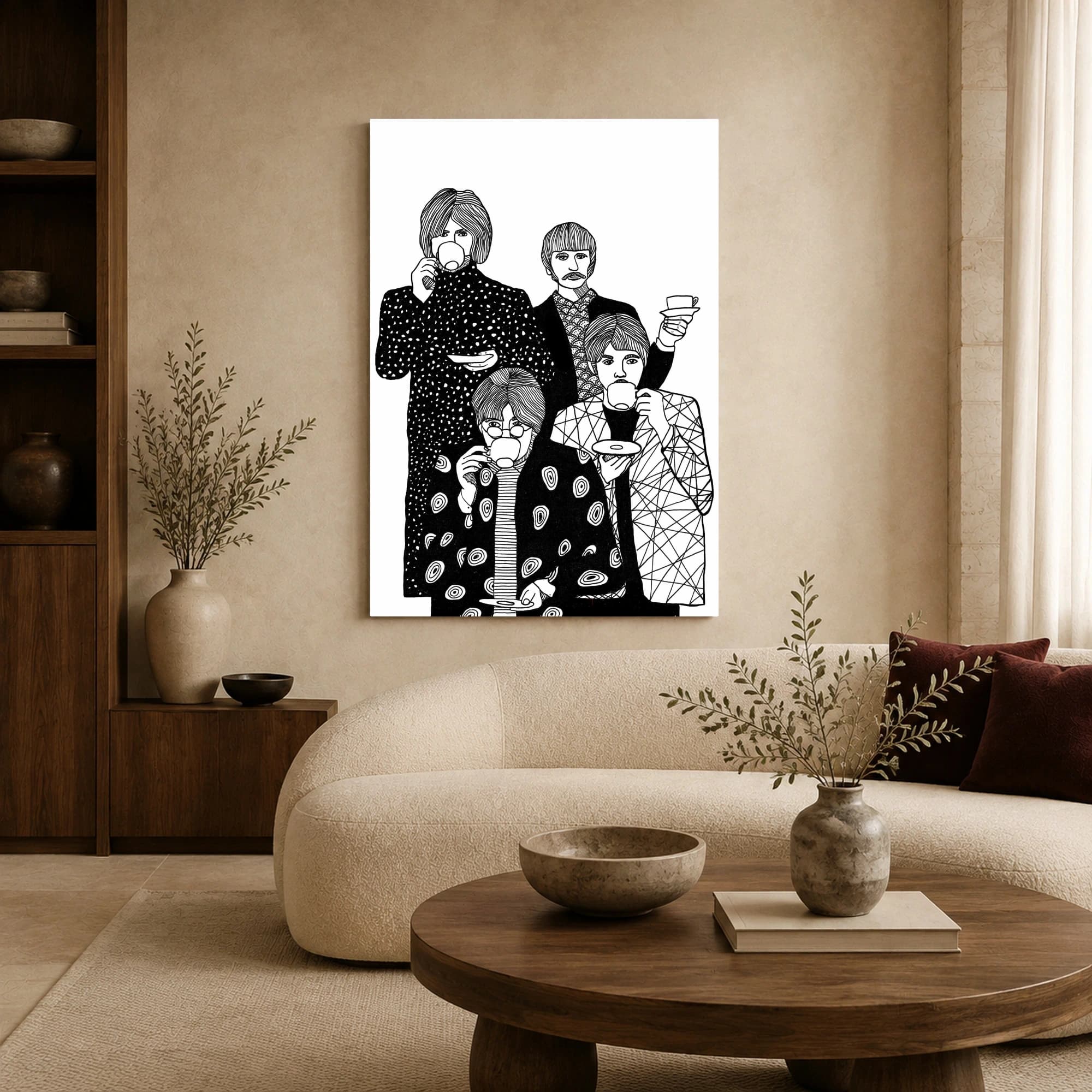 The Beatles Tea Party Black and White Line Art, view 7