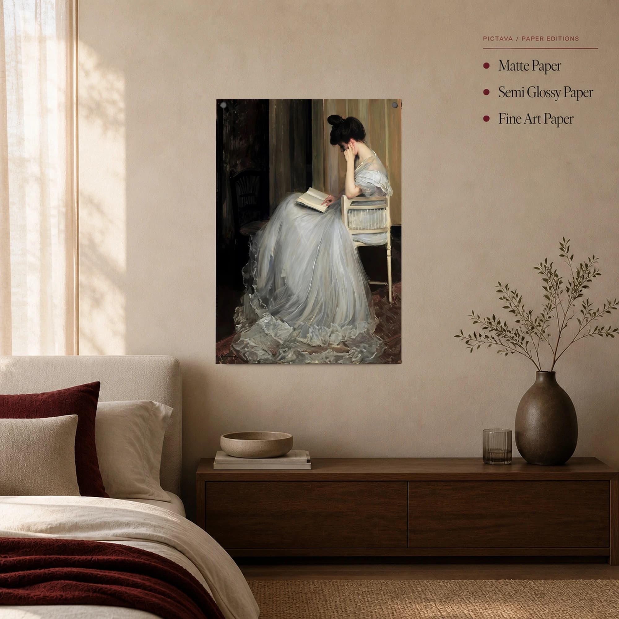 Woman Reading in Sheer Gown Fine Art Canvas Print, view 3