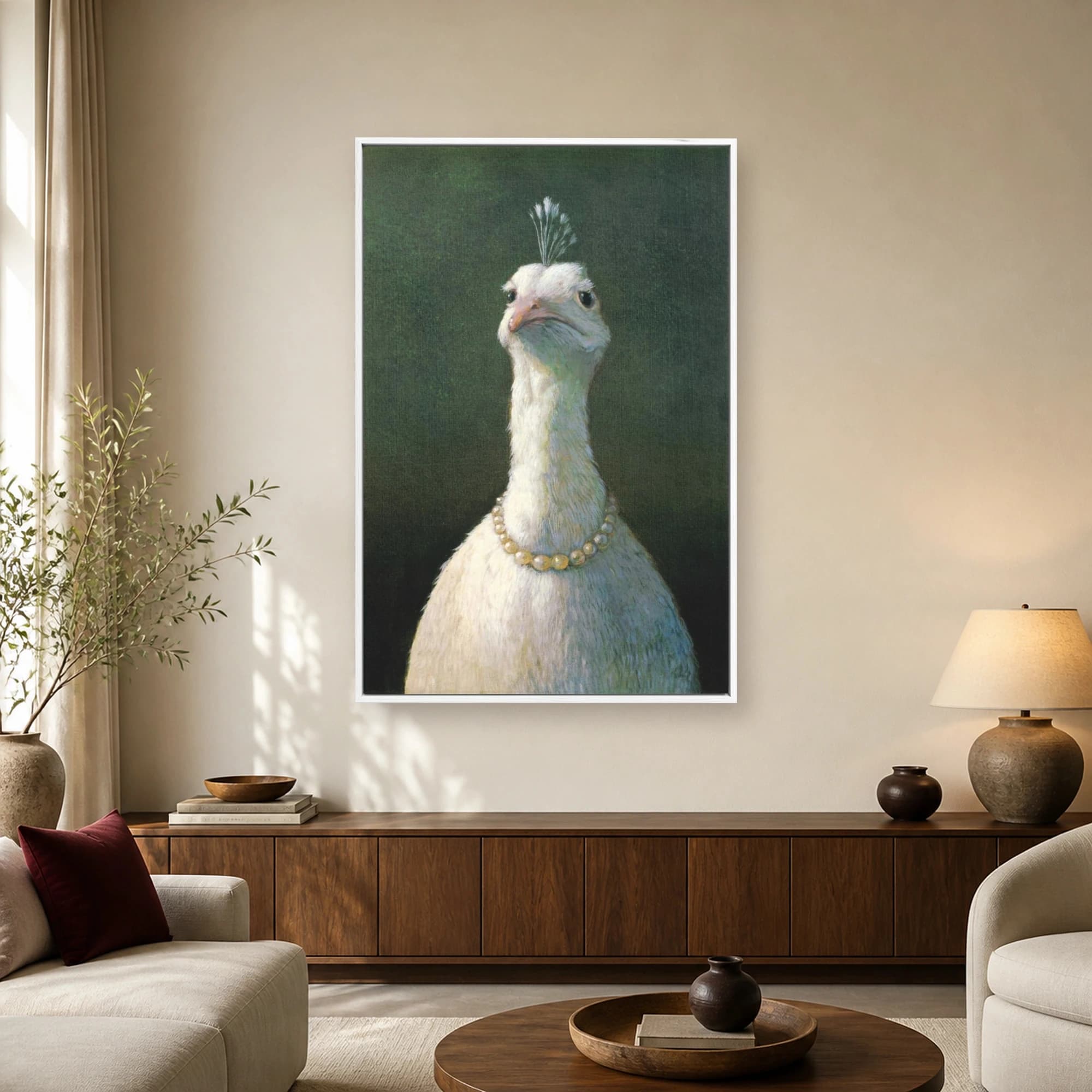 Aristocratic White Bird with Pearls Classical Portrait Canvas, view 2