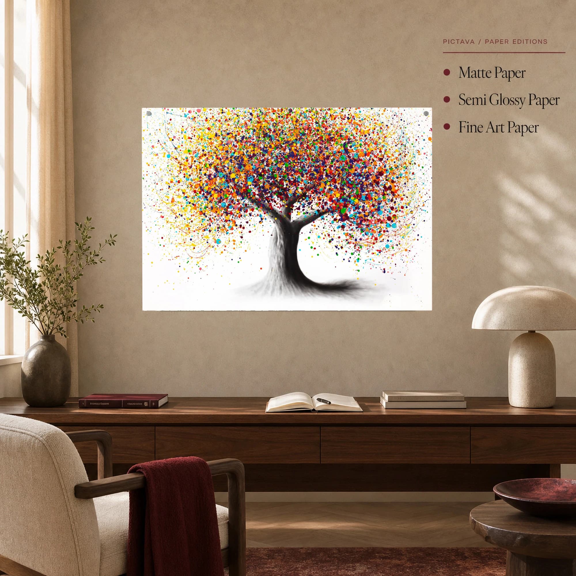 Vibrant Colorful Tree Splatter Art Print, view 5