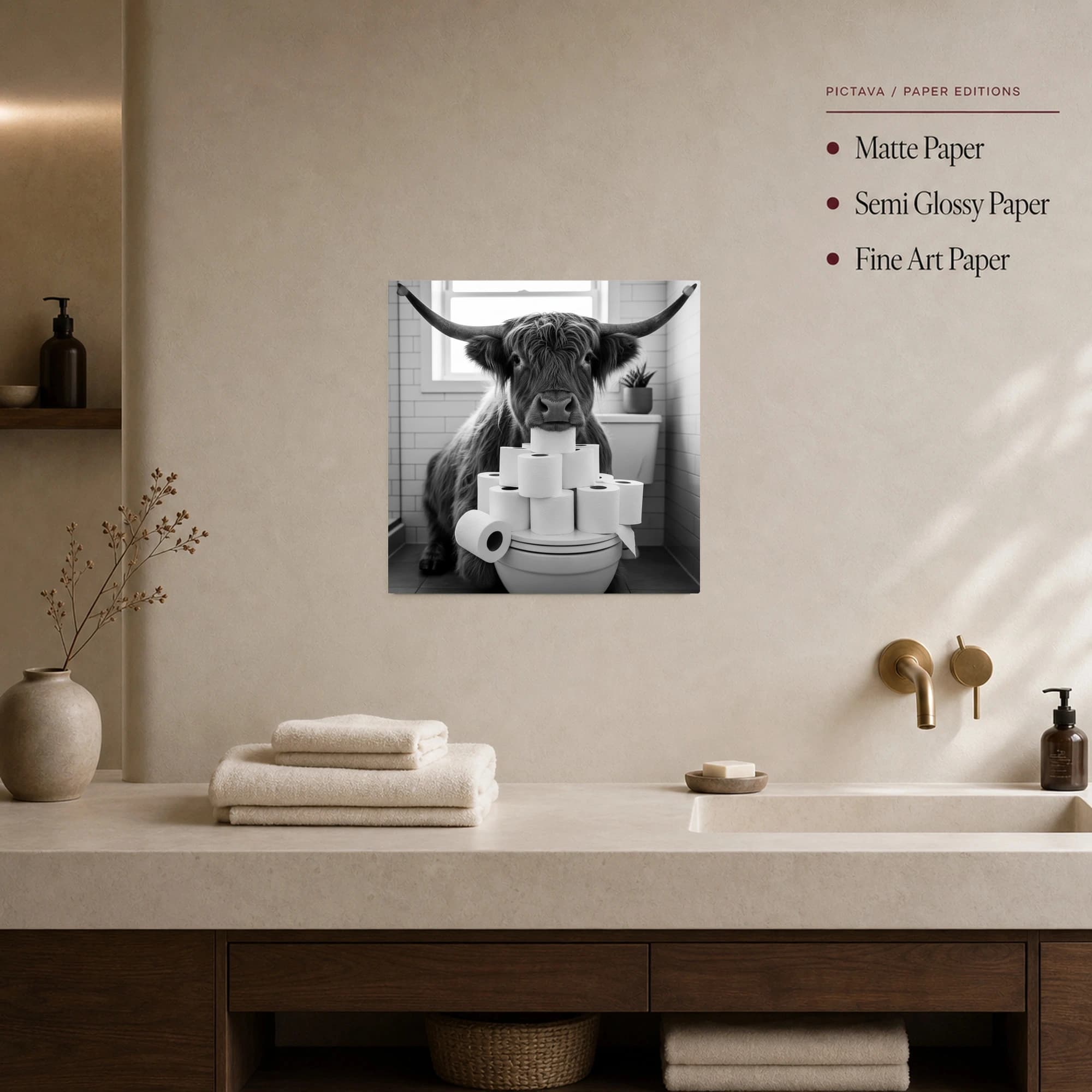 Highland Cow Bathroom Toilet Paper Funny Animal Print, view 3