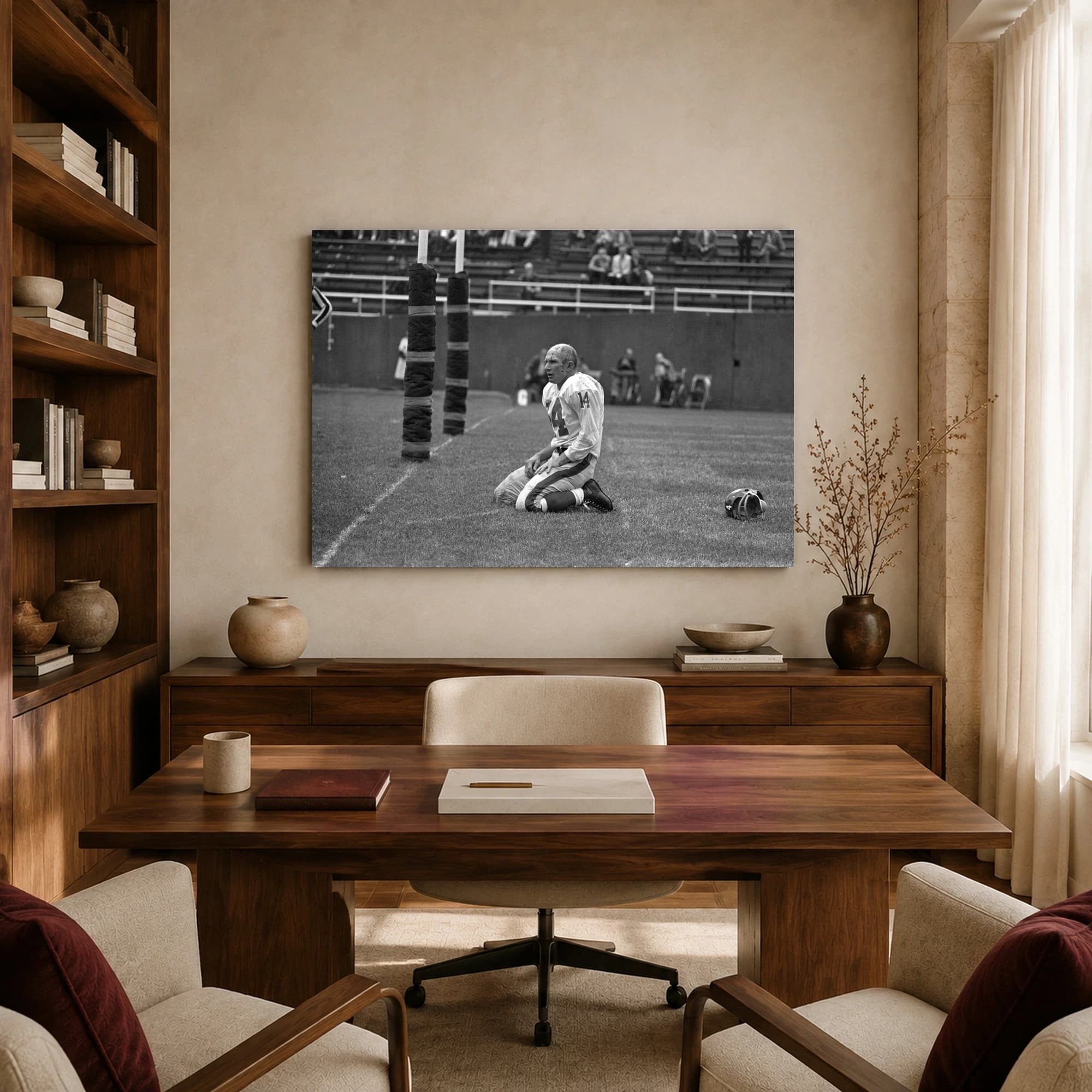 Exhausted Football Player Historic Black and White Photo, view 8