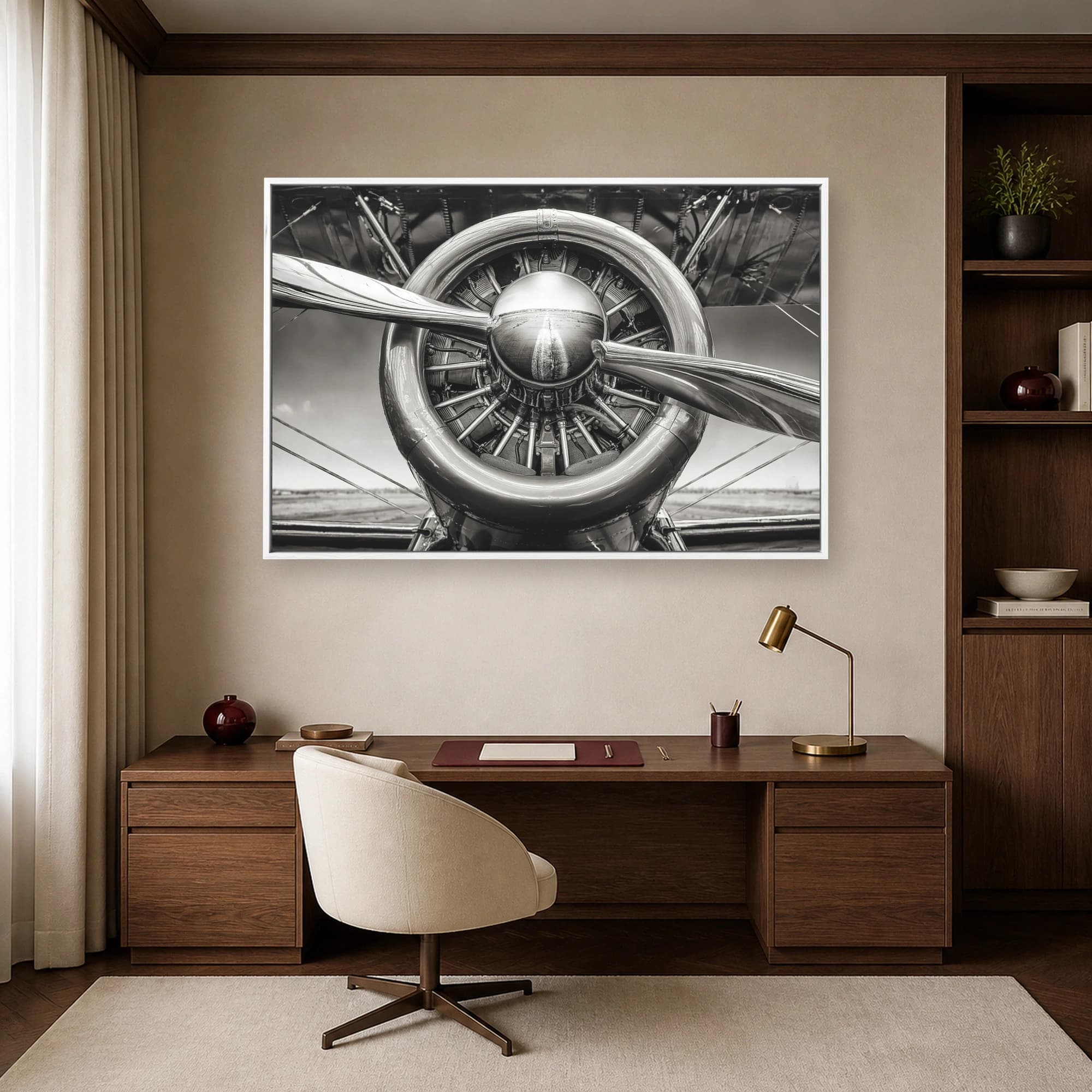 Vintage Aircraft Engine Black and White Wall Art, view 4