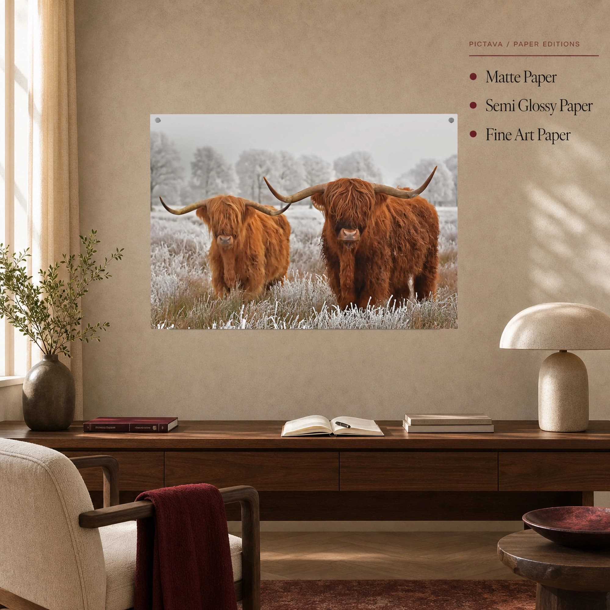 Highland Cattle in Frost Winter Wildlife Wall Art, view 4