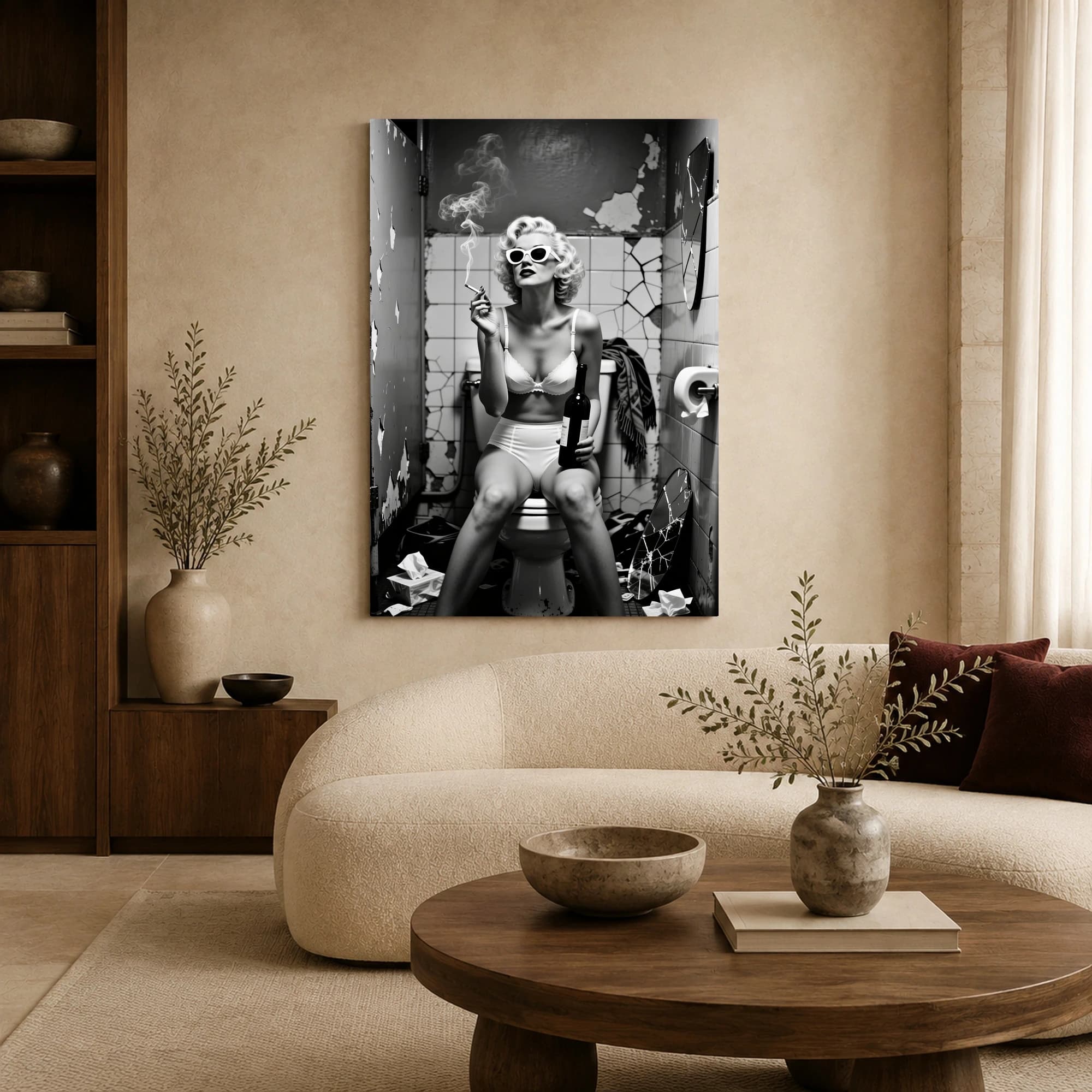 Retro Glamour Bathroom Satire Black and White Wall Art, view 6