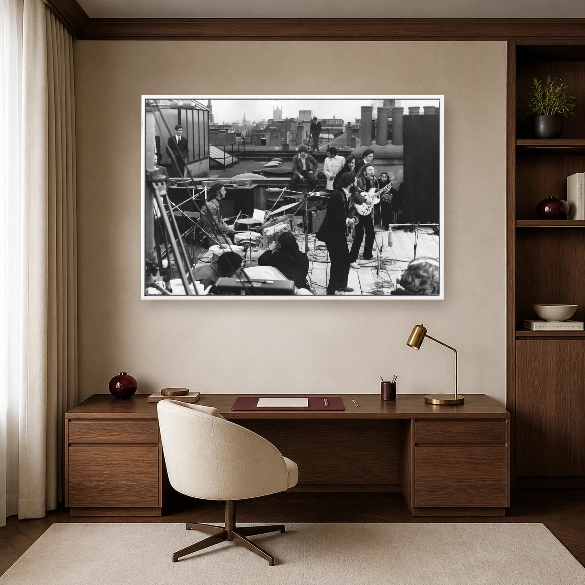 The Beatles Historic Rooftop Concert Black and White Wall Art, view 7