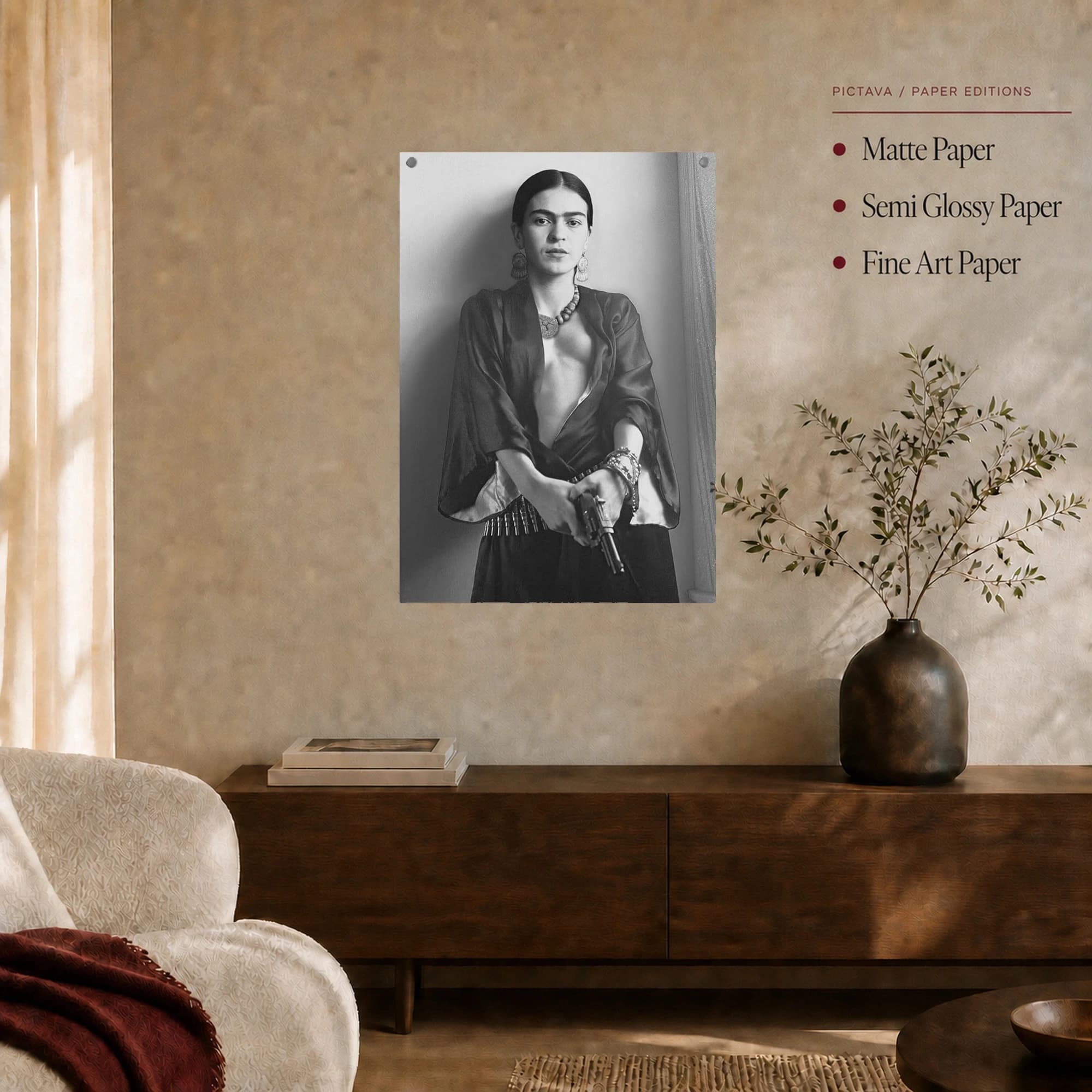 Frida Kahlo Armed Portrait Black and White Wall Art, view 7