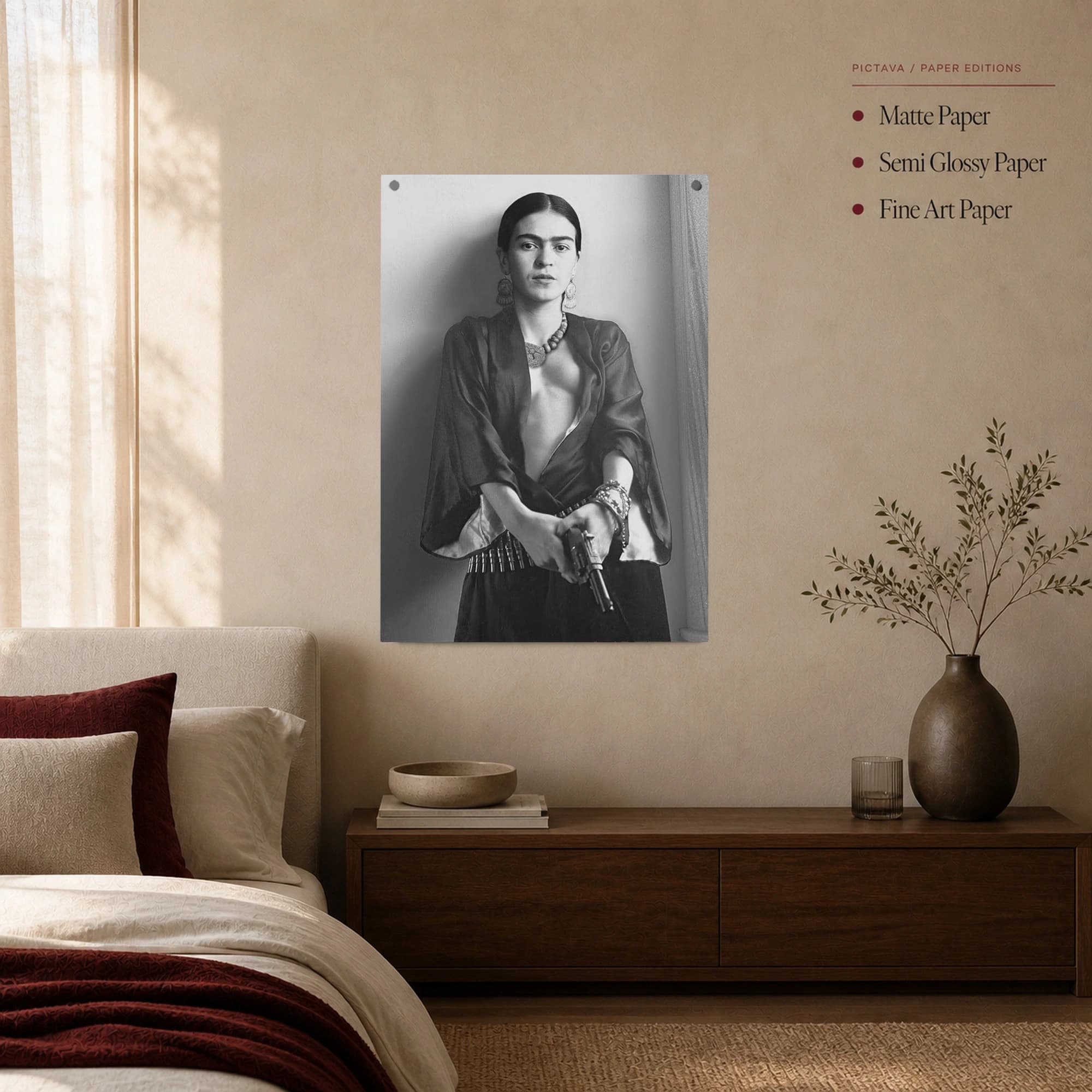 Frida Kahlo Armed Portrait Black and White Wall Art, view 2