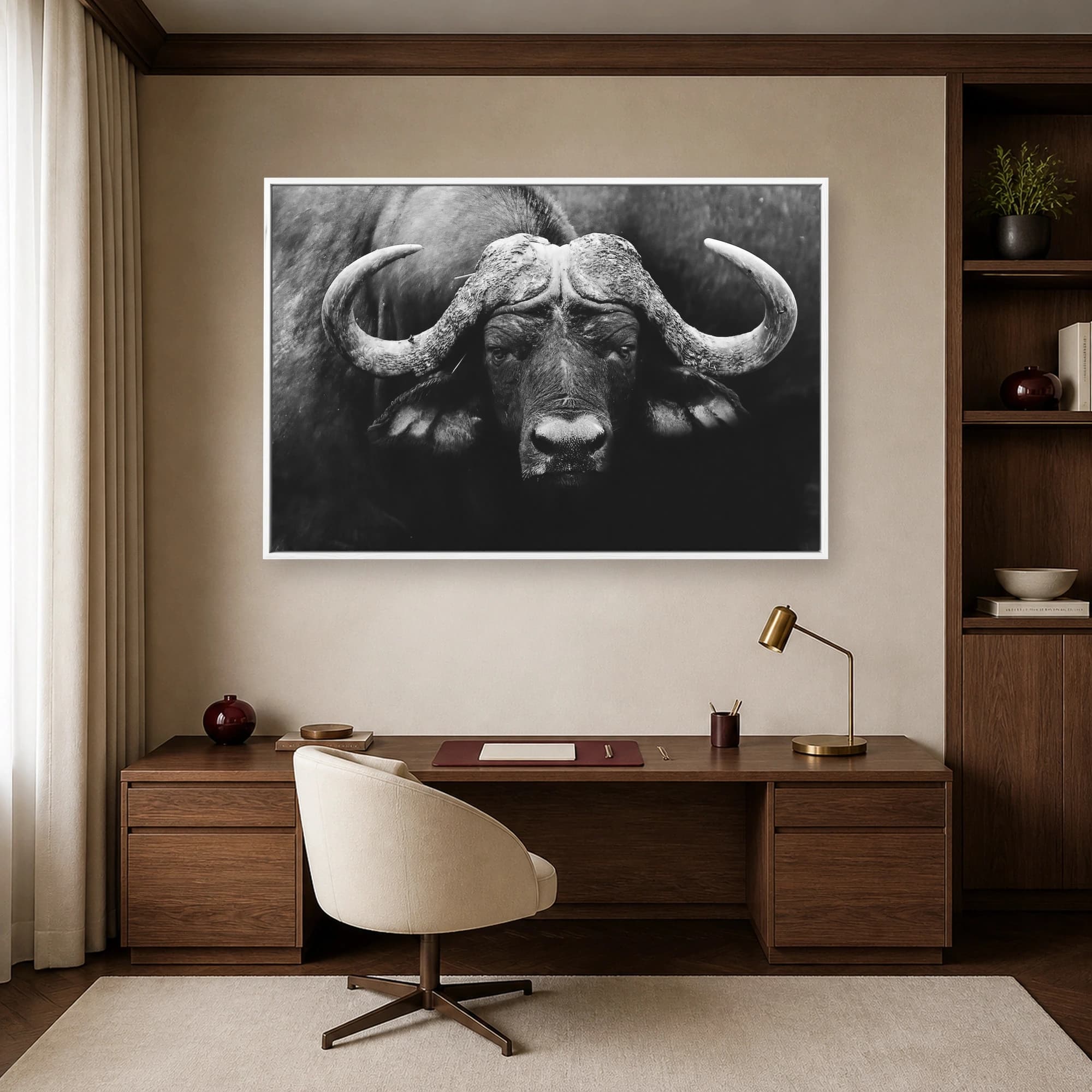 African Cape Buffalo Black and White Wildlife Wall Art, view 4