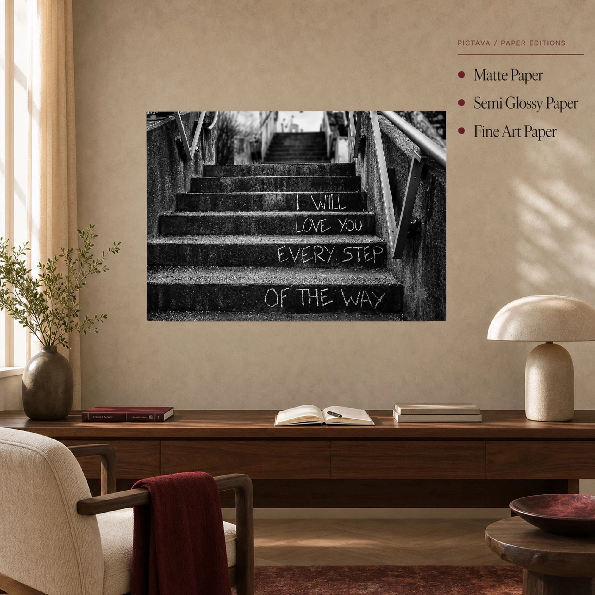 Every Step of the Way Black and White Concrete Staircase Art Print, view 4