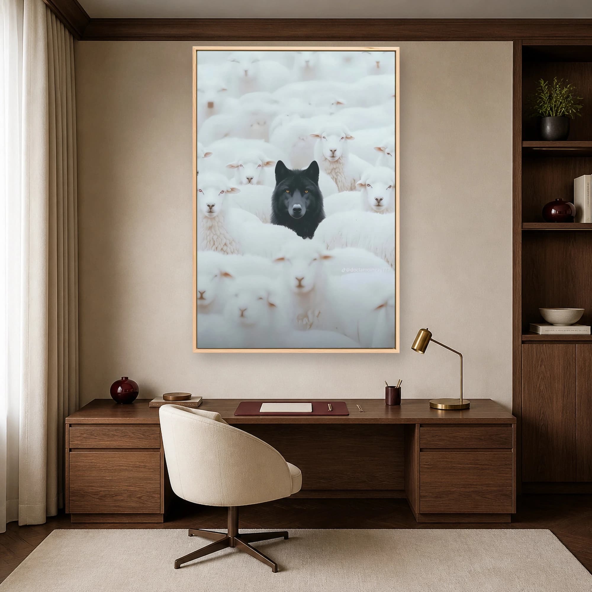 The Black Wolf Among the Flock Surrealist Wall Art, view 4