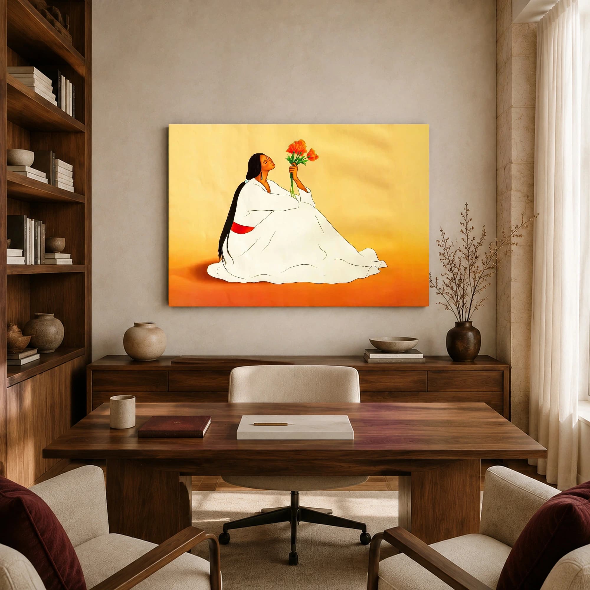 Native Woman with Orange Poppies – Fine Art Canvas Print, view 8