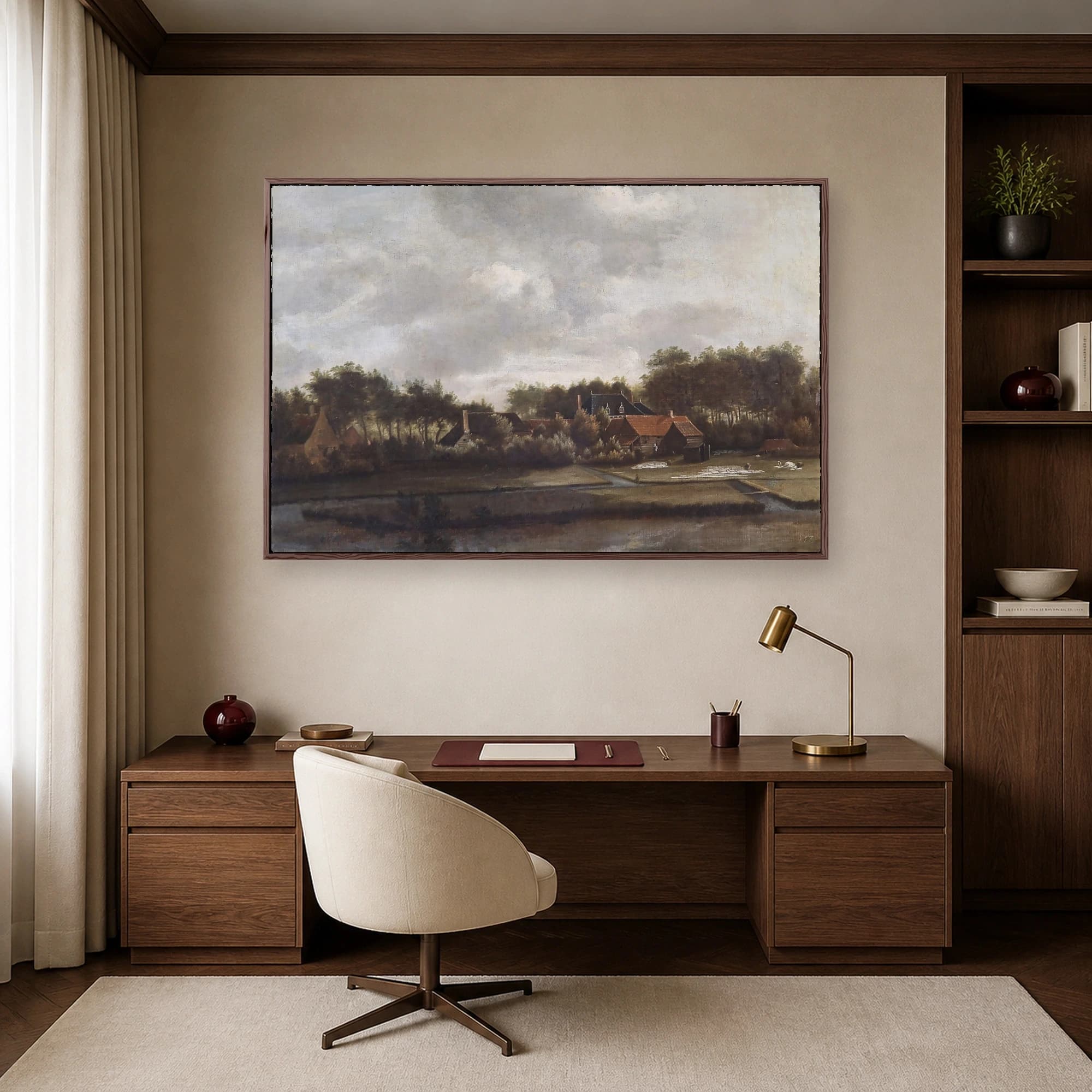 Classic Dutch Landscape Art Print with Cottages, view 7