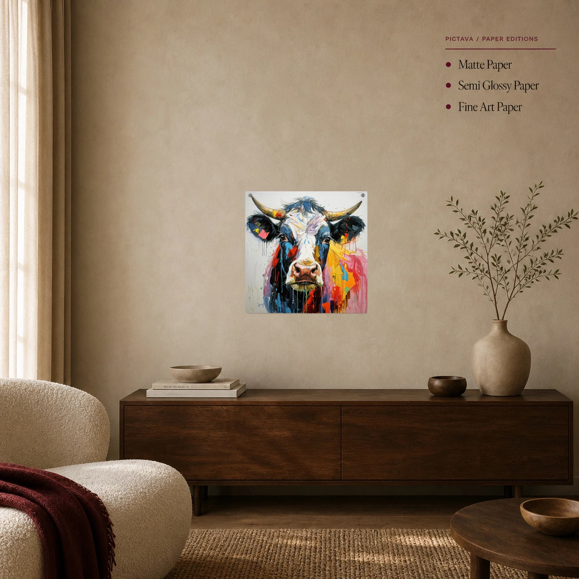 Colorful Abstract Cow Portrait Canvas Print, view 7