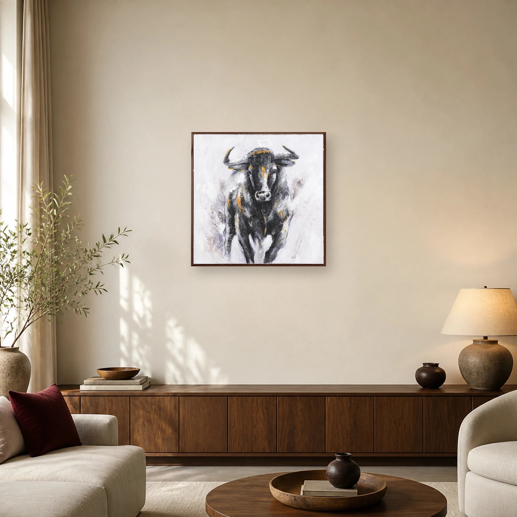 Majestic Charging Bull Black and White Canvas Wall Art, view 5