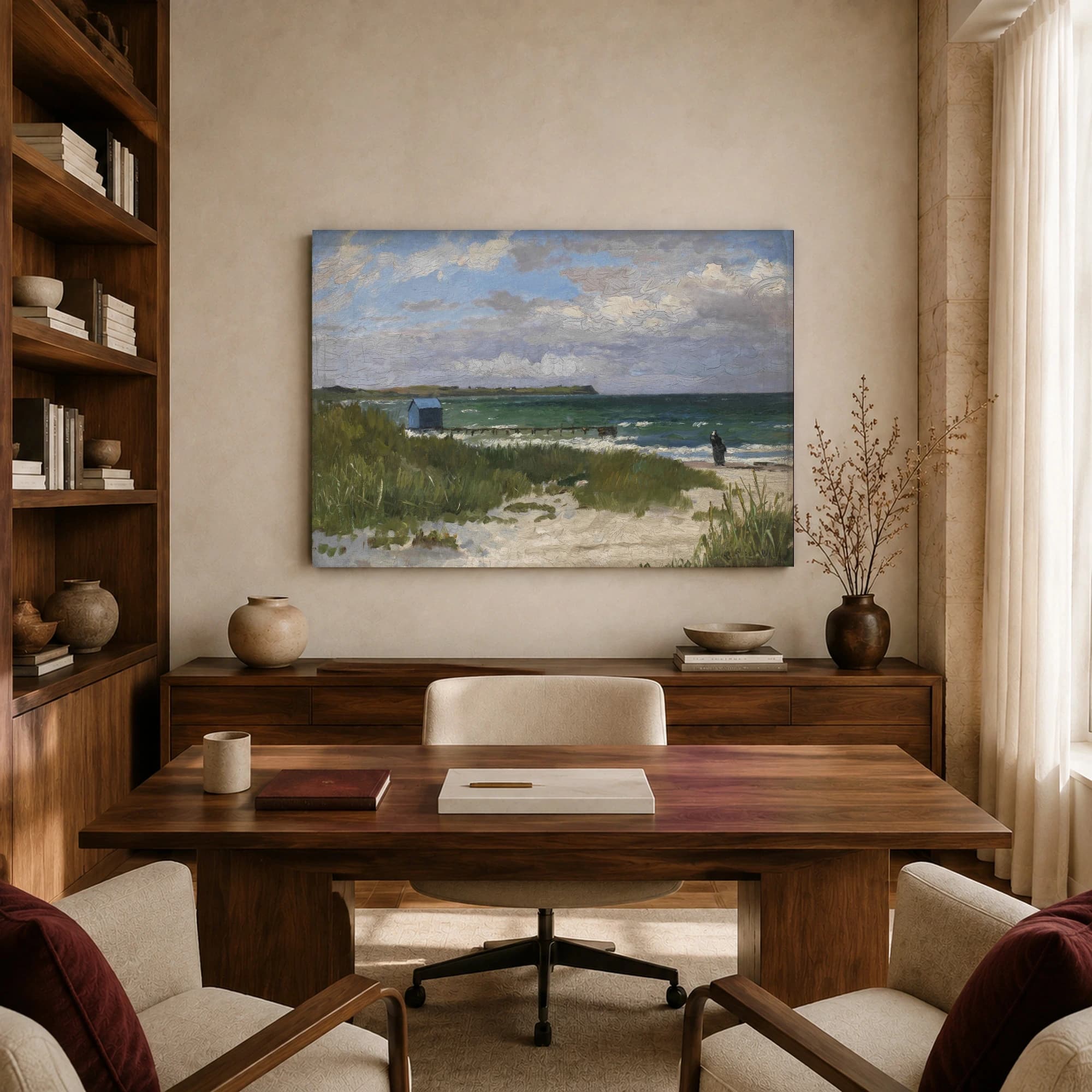 Coastal Shore with Blue Beach Hut Fine Art Canvas Print, view 8
