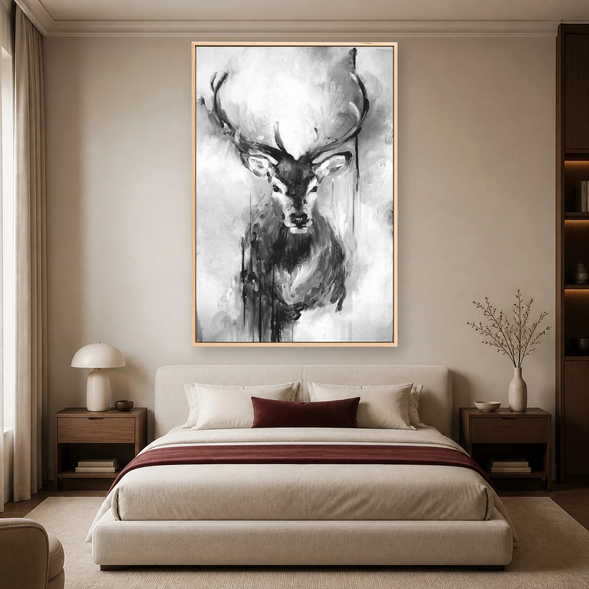 Monochrome Stag Portrait Canvas Print, view 3