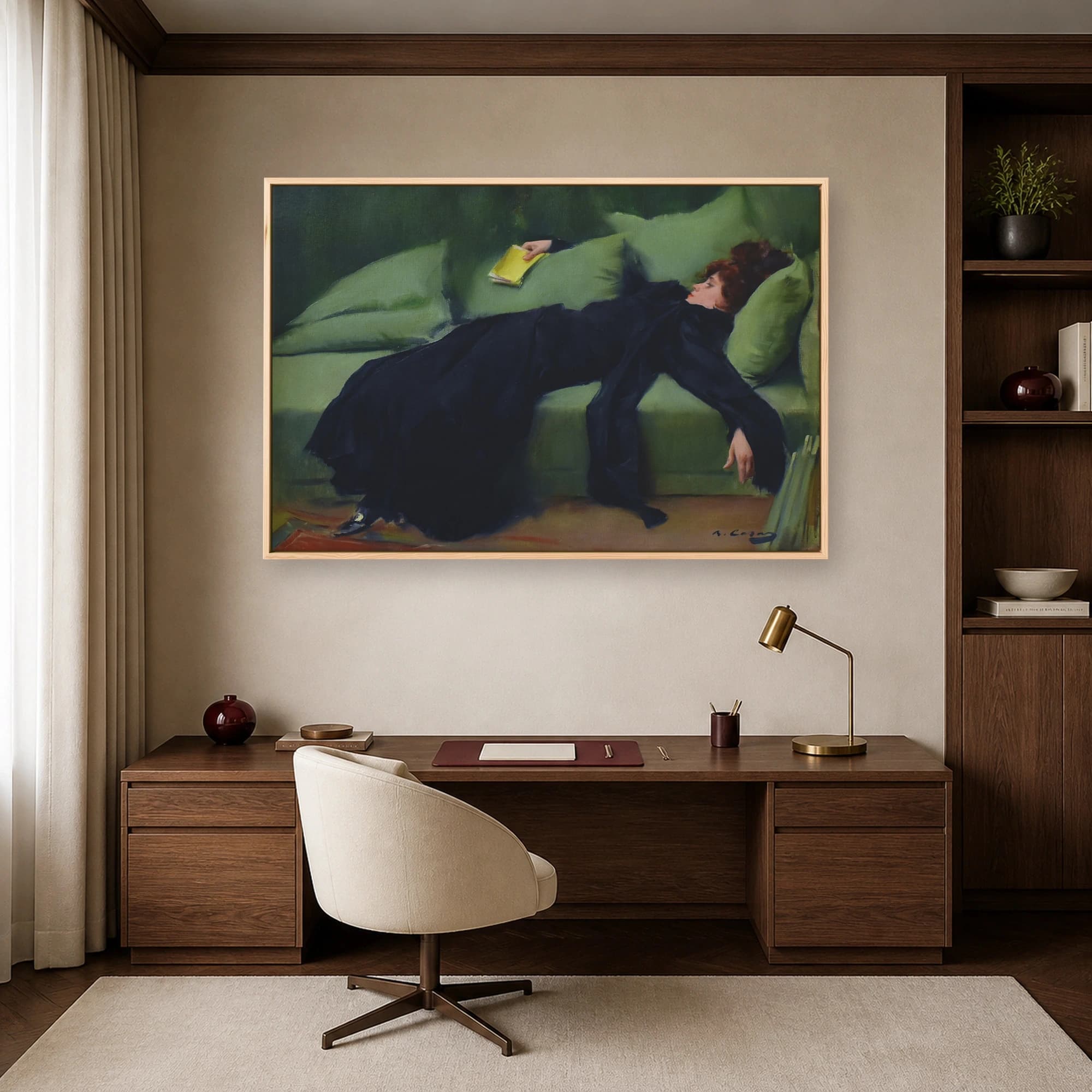 Vintage Impressionist Woman Reclining with Book Art Print, view 6