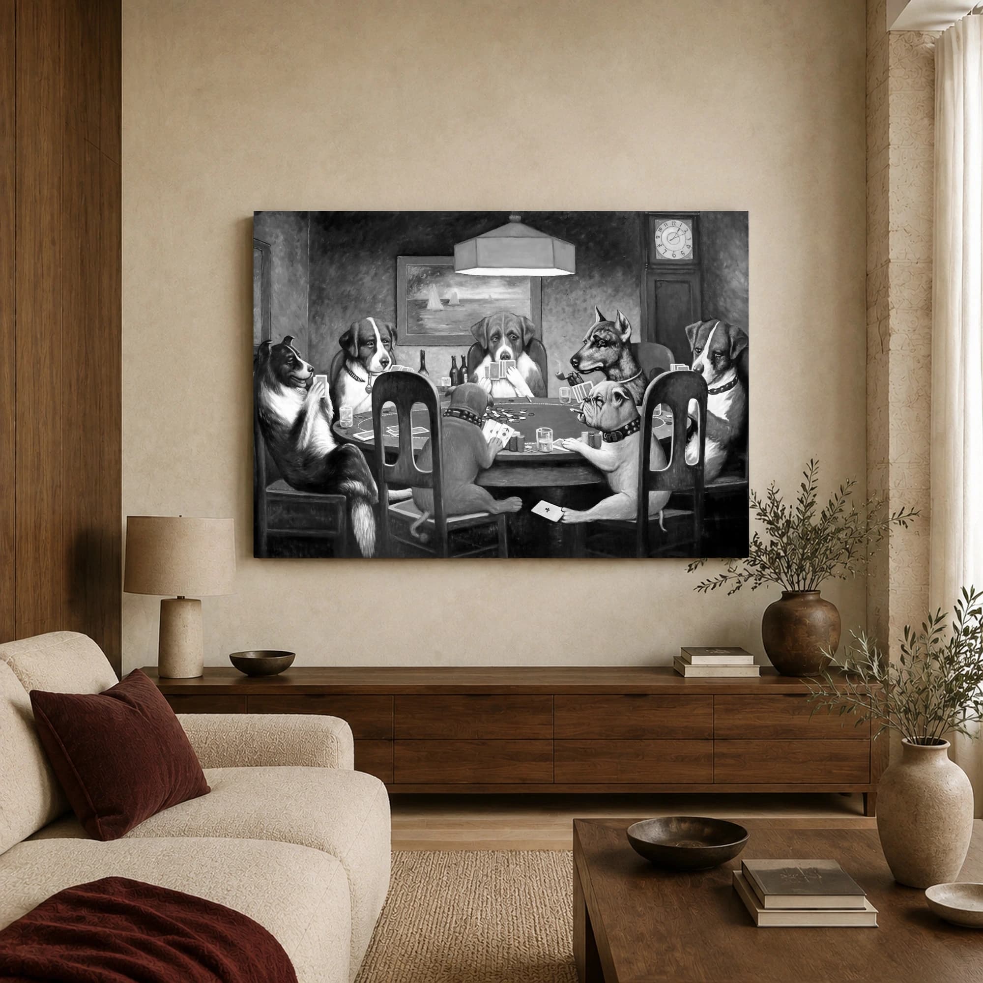 Dogs Playing Poker Black and White Vintage Wall Art, view 4