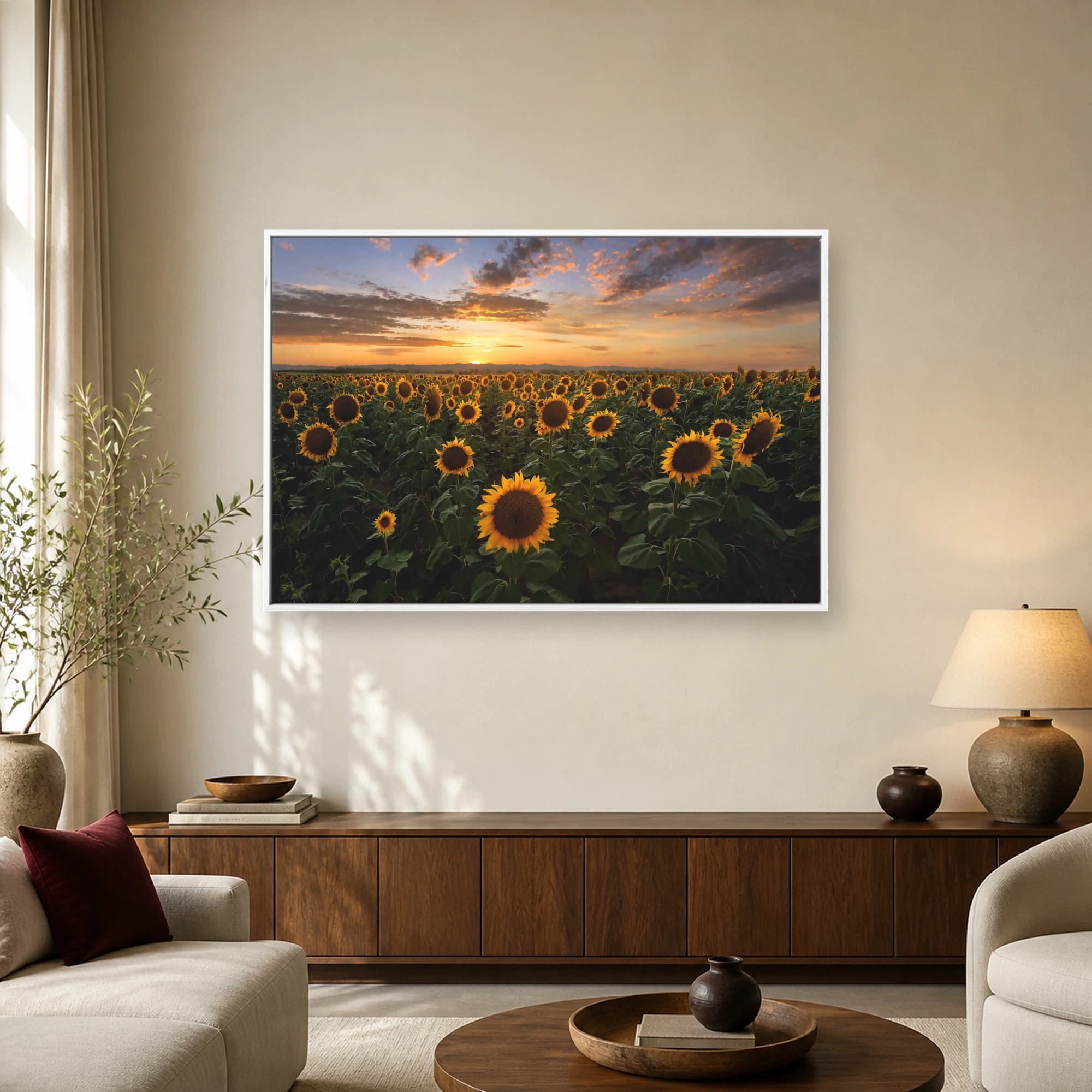 Golden Sunset Over Sunflower Field Canvas Print, view 2