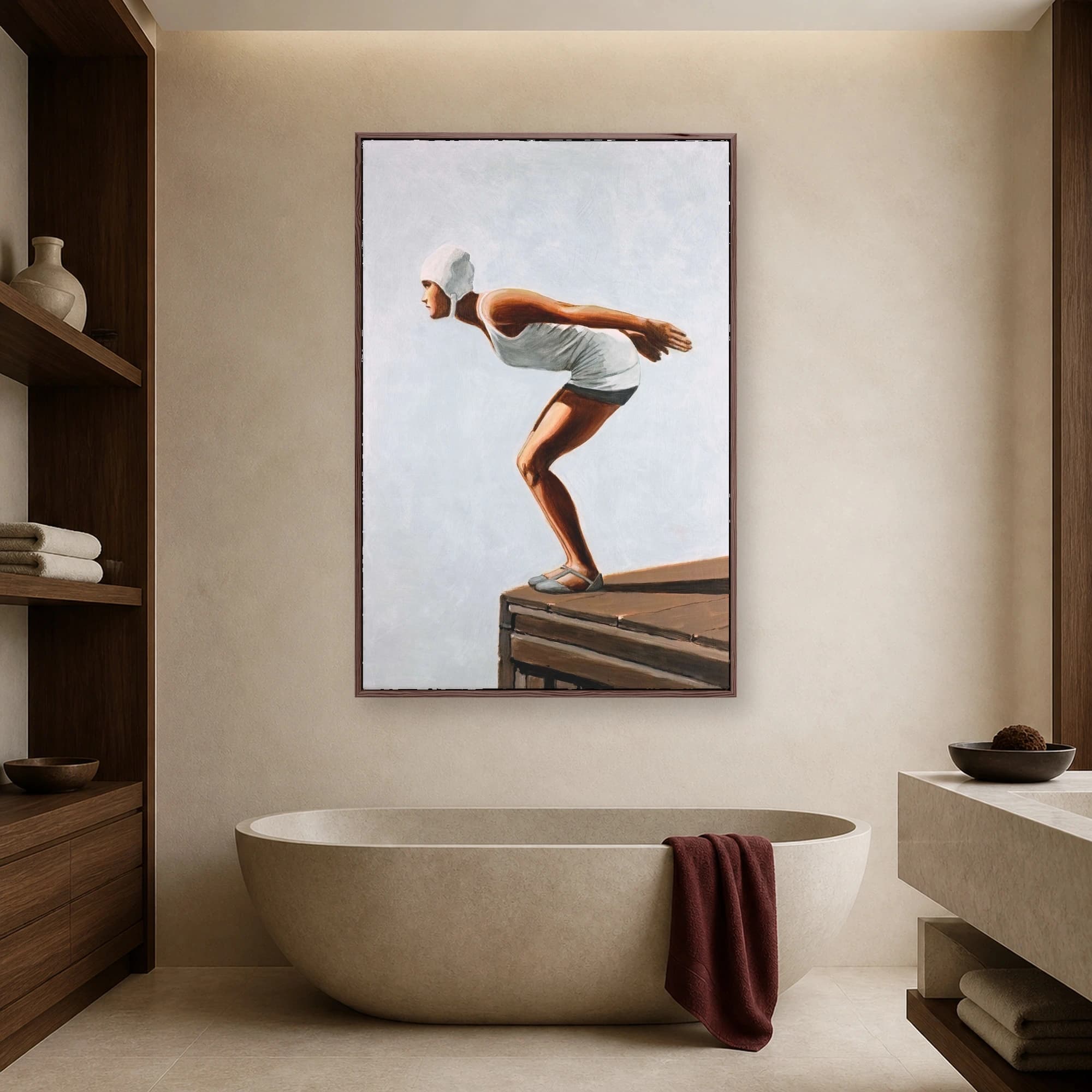 Vintage Swimmer Diving Canvas Art Print, view 3