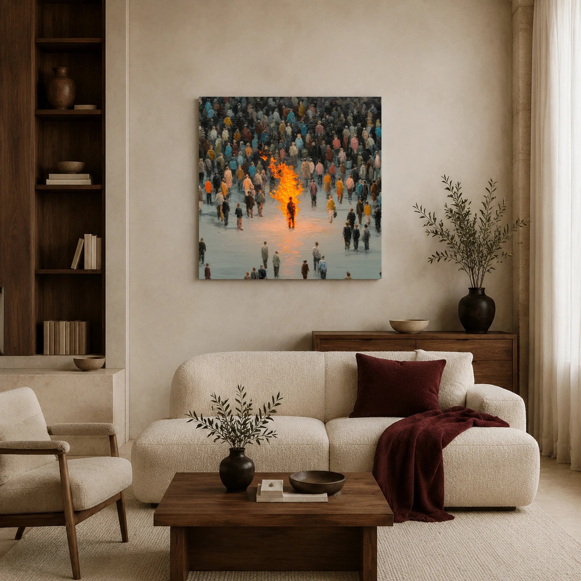 The Burning Figure Surrealist Crowd Wall Art, view 5