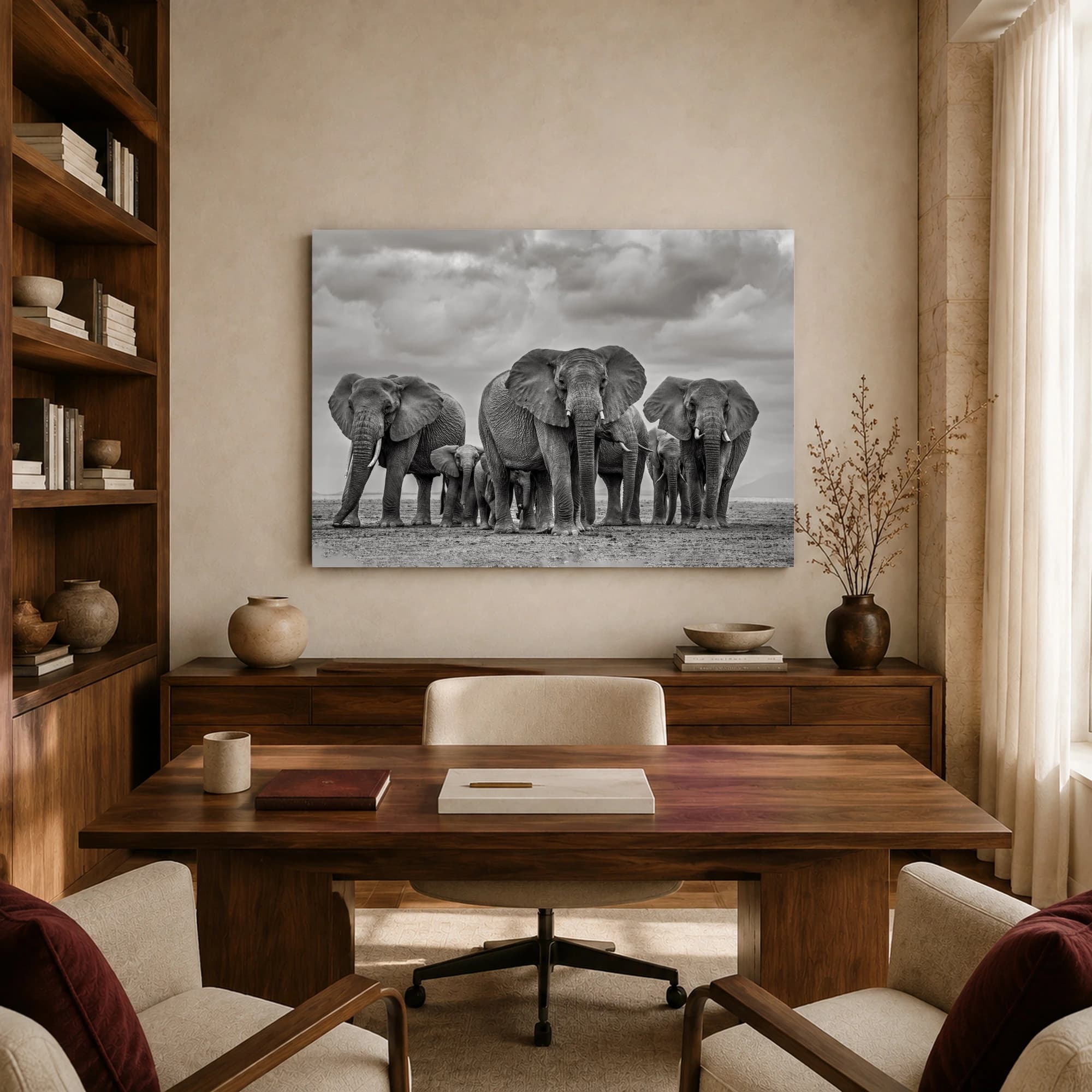 Majestic Elephant Herd Black and White Wildlife Wall Art, view 8