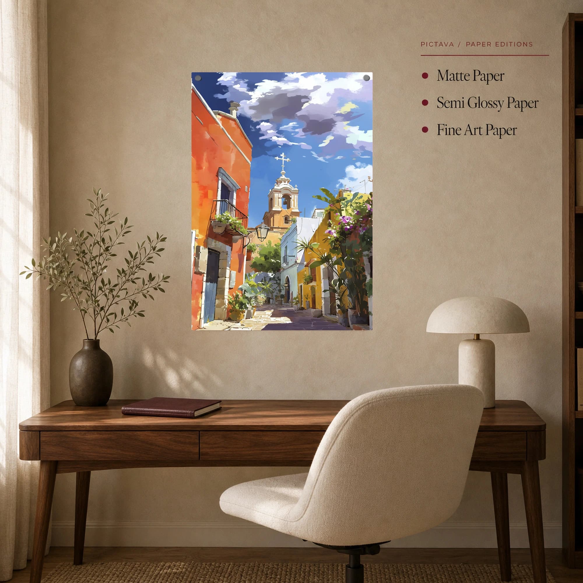 Vibrant Mediterranean Street Art with Church Tower, view 8