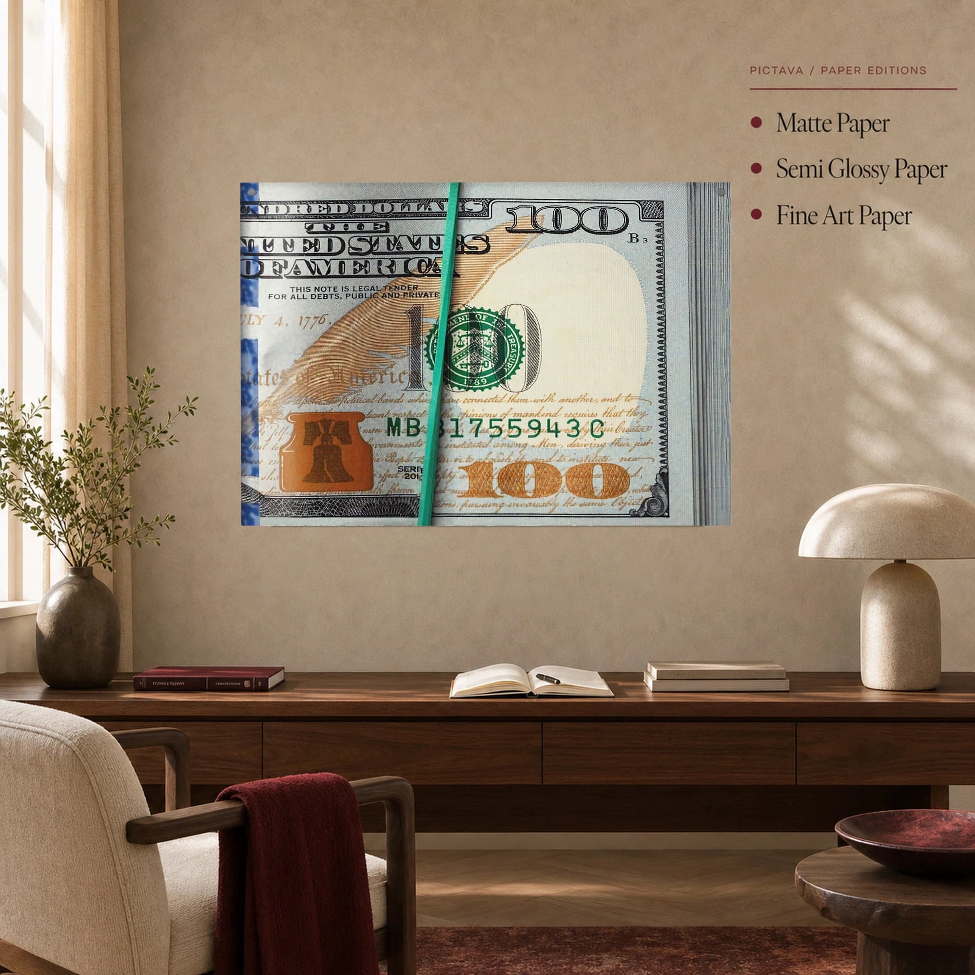 One Hundred Dollar Bill Macro Wall Art Print, view 5
