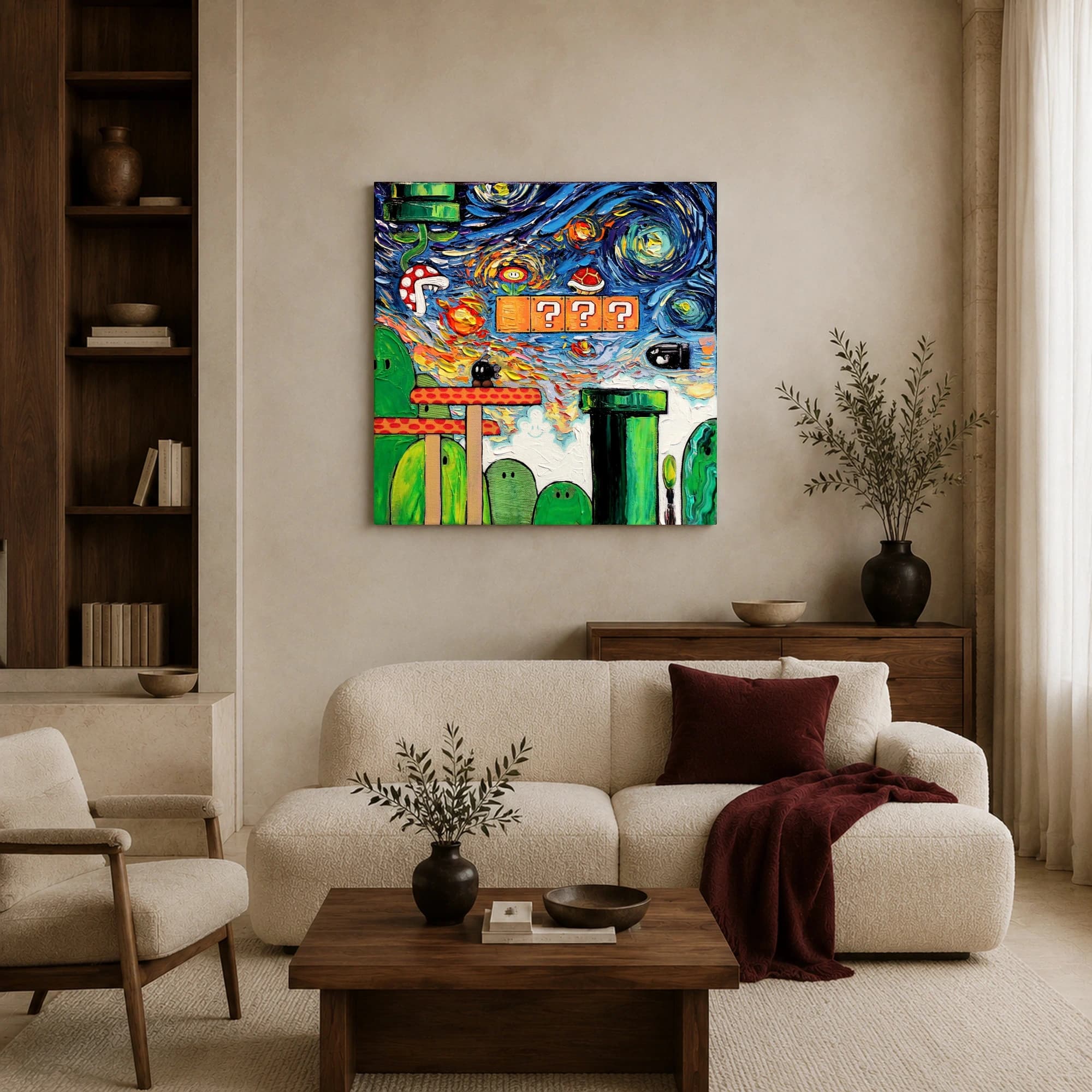 Starry Night Mushroom Kingdom Gaming Canvas Print, view 4