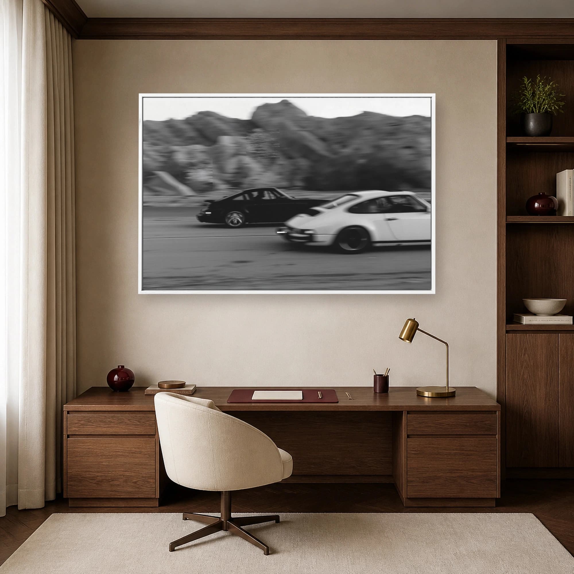 High Speed Duel Classic Sports Cars Monochrome Wall Art, view 6