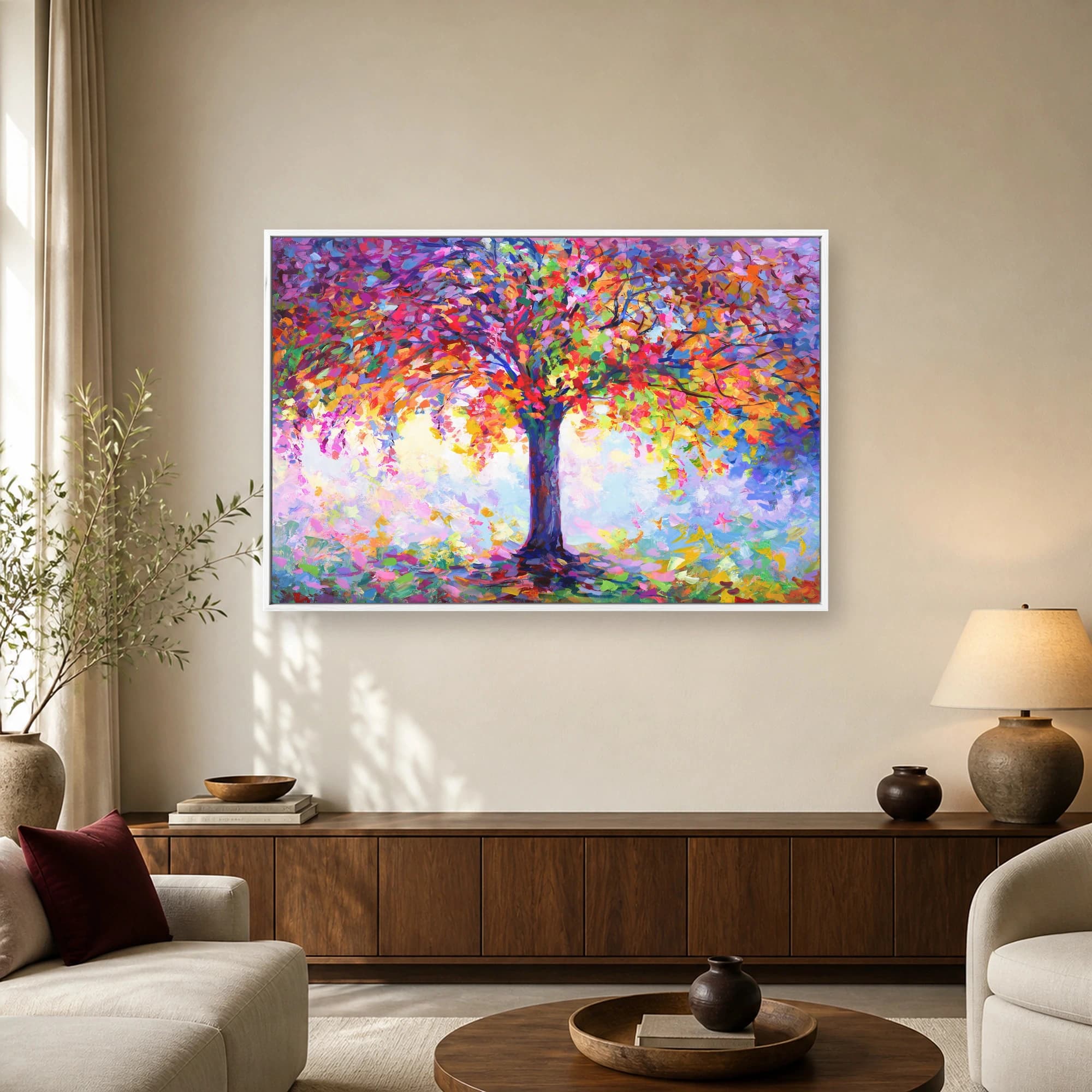 Vibrant Palette Knife Tree Abstract Canvas Print, view 3
