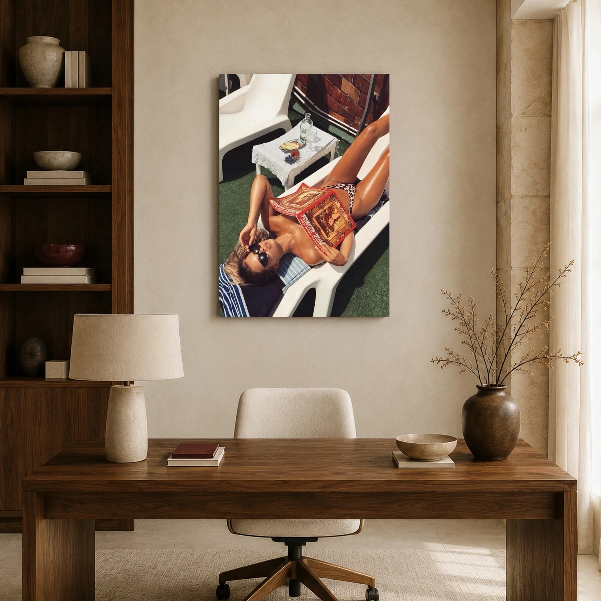 Sunbathing Woman with Vintage Art Book Print, view 8