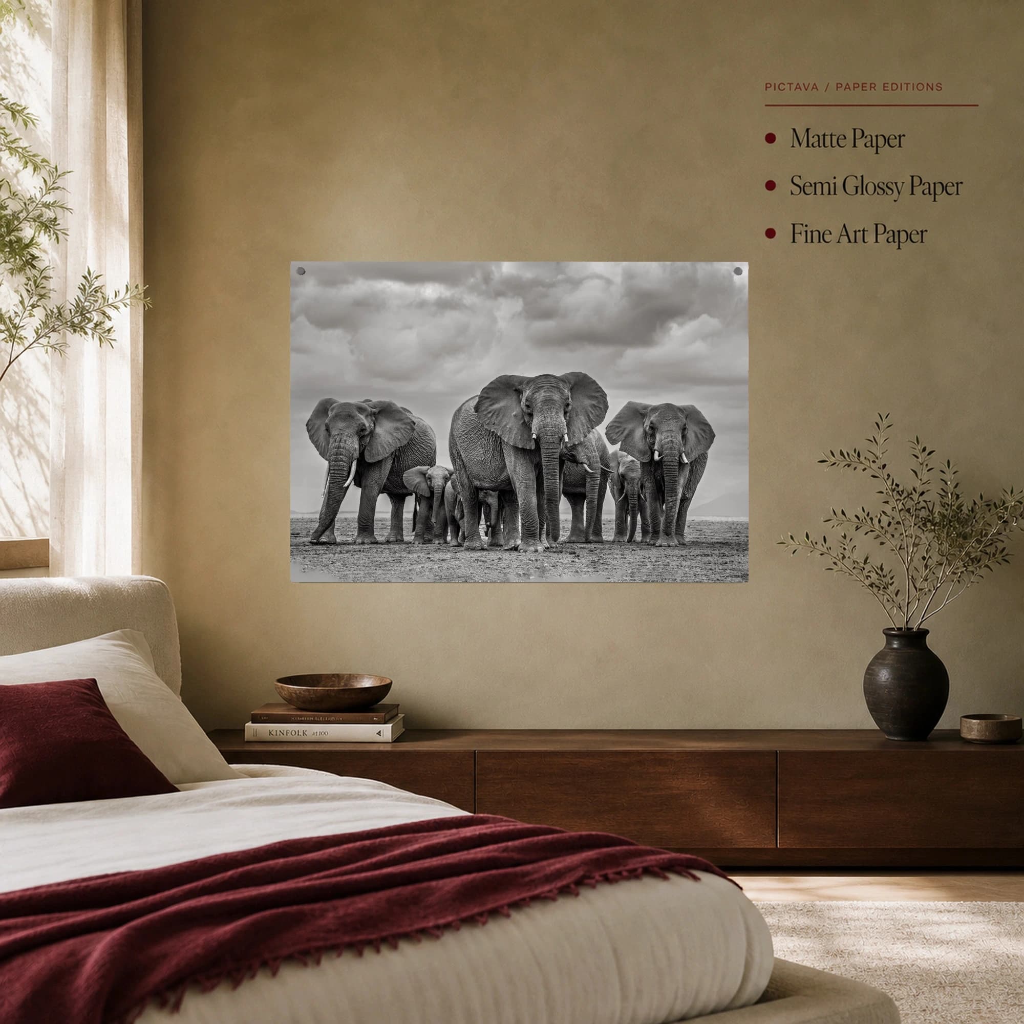 Majestic Elephant Herd Black and White Wildlife Wall Art, view 7